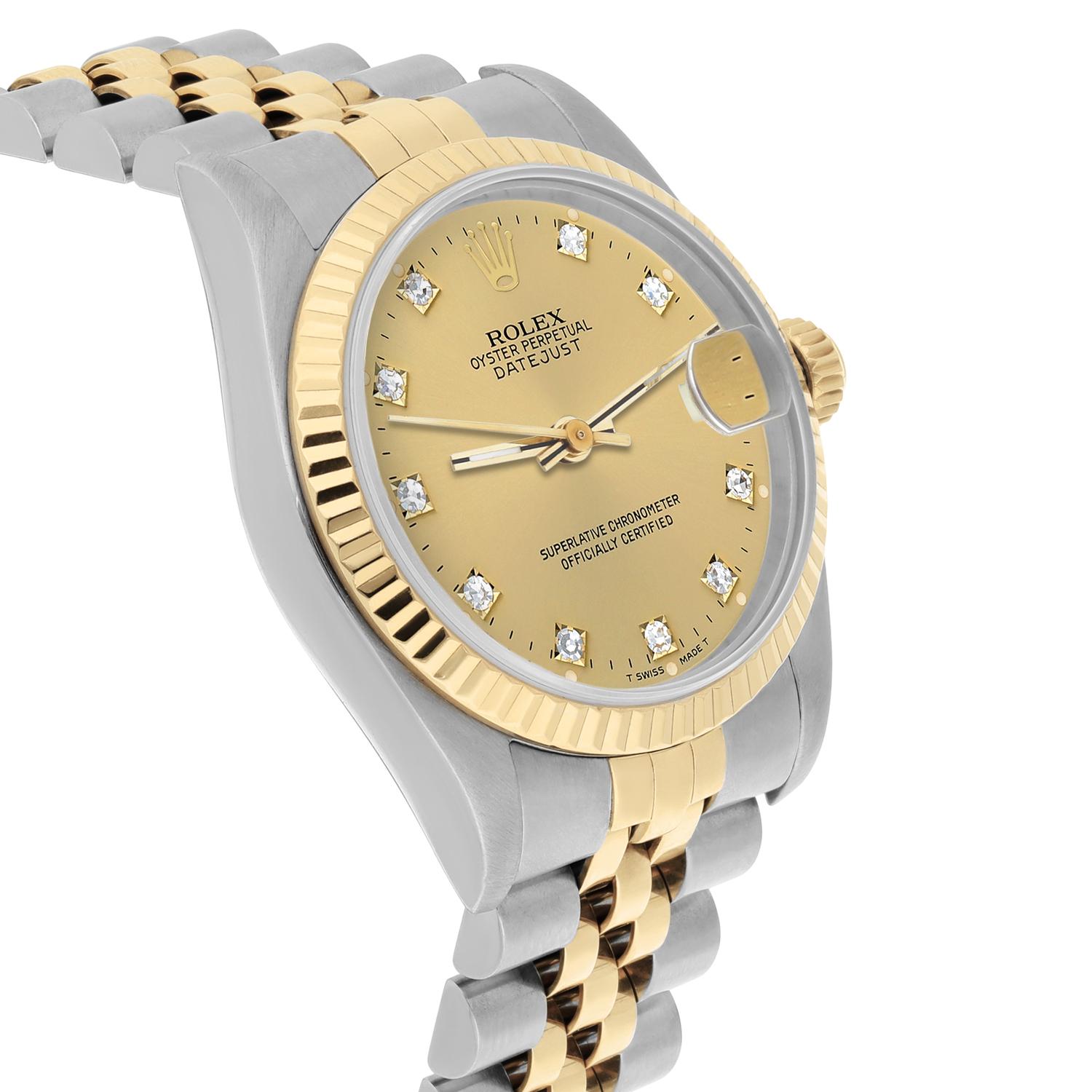 Women's Rolex Datejust 31mm 68273 Champagne Stainless Steel/Yellow Gold Watch Circa 1995 For Sale