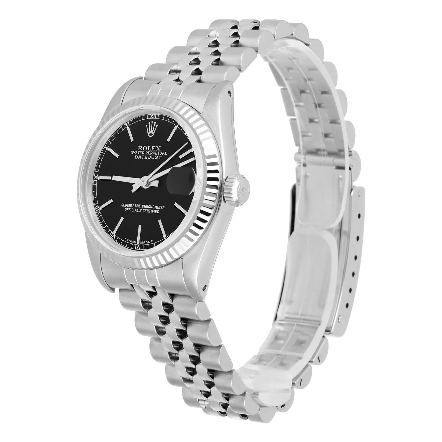 Women's Rolex Datejust 31mm 68274 Black Index Dial Stainless Steel Watch W/G Bezel Circa For Sale
