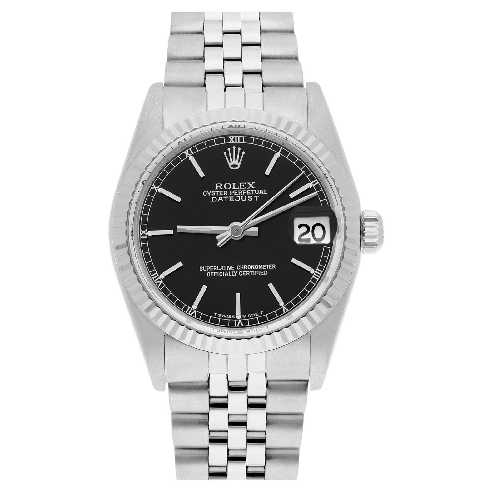 Rolex Datejust 31mm 68274 Black Index Dial Stainless Steel Watch W/G Bezel Circa For Sale