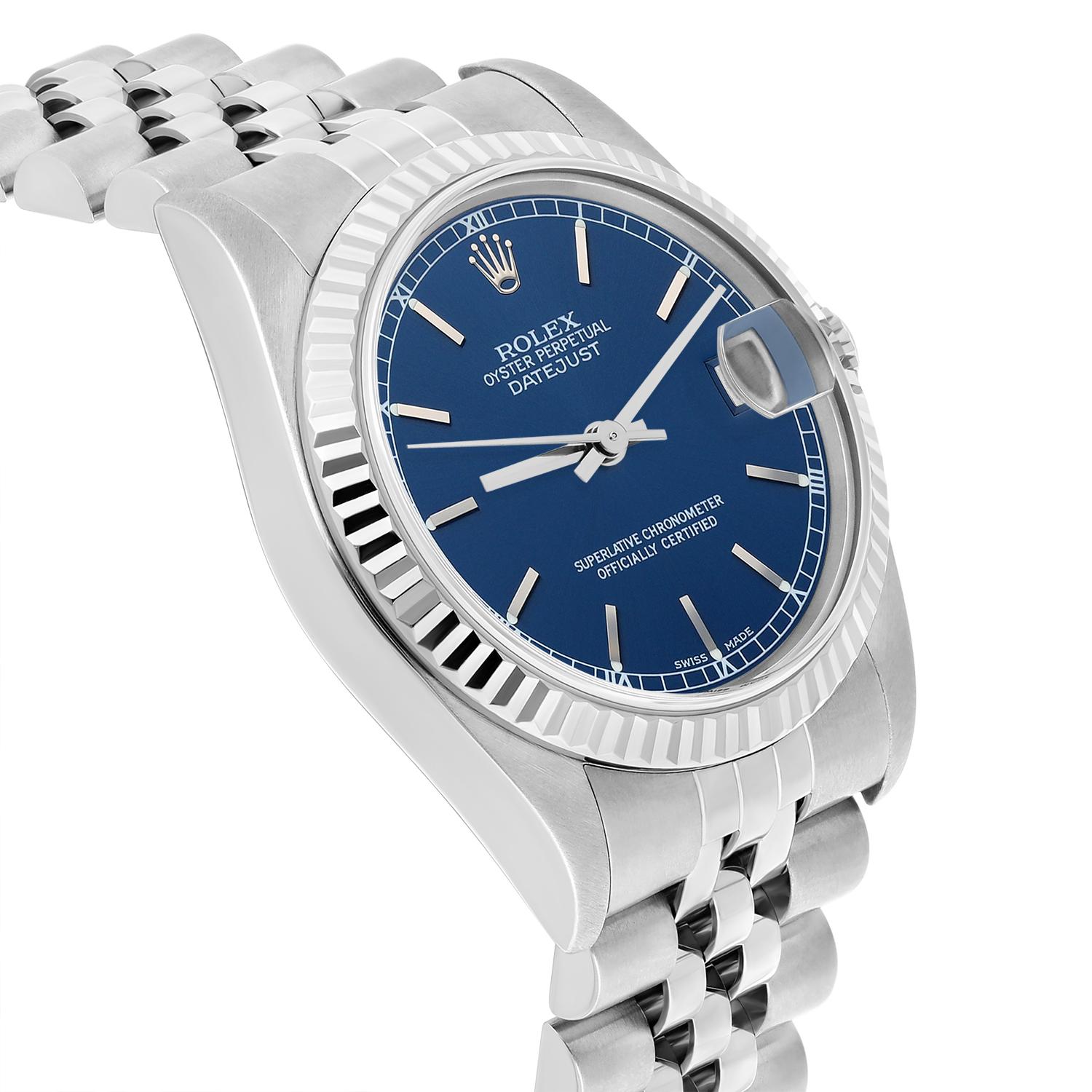 Rolex Datejust 31mm 68274 Blau Index Edelstahl-Uhr mit G-Lünette Circa 1997 im Zustand „Hervorragend“ im Angebot in New York, NY