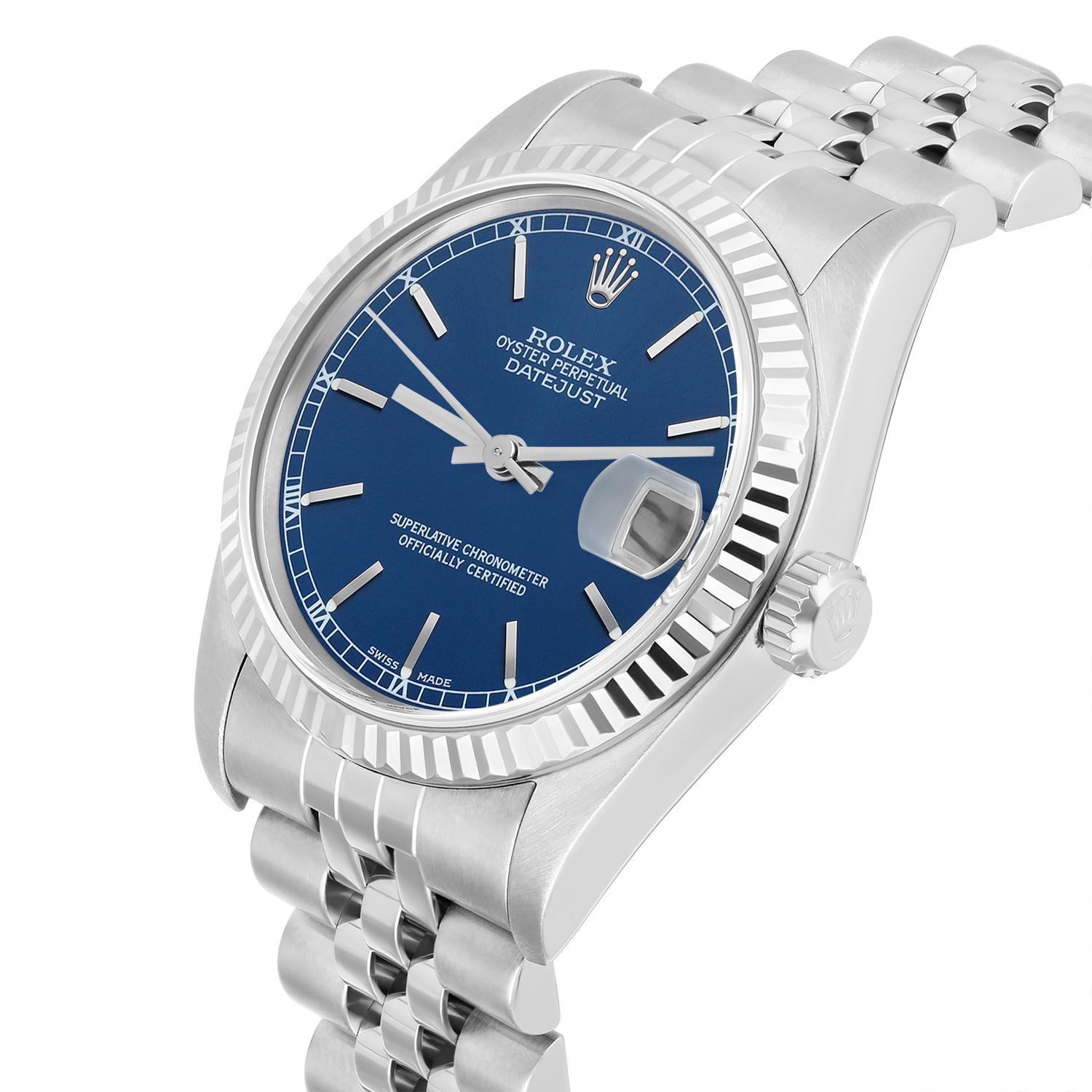 Rolex Datejust 31mm 68274 Blue Index Stainless Steel Watch W/G Bezel Circa 1997 For Sale 1