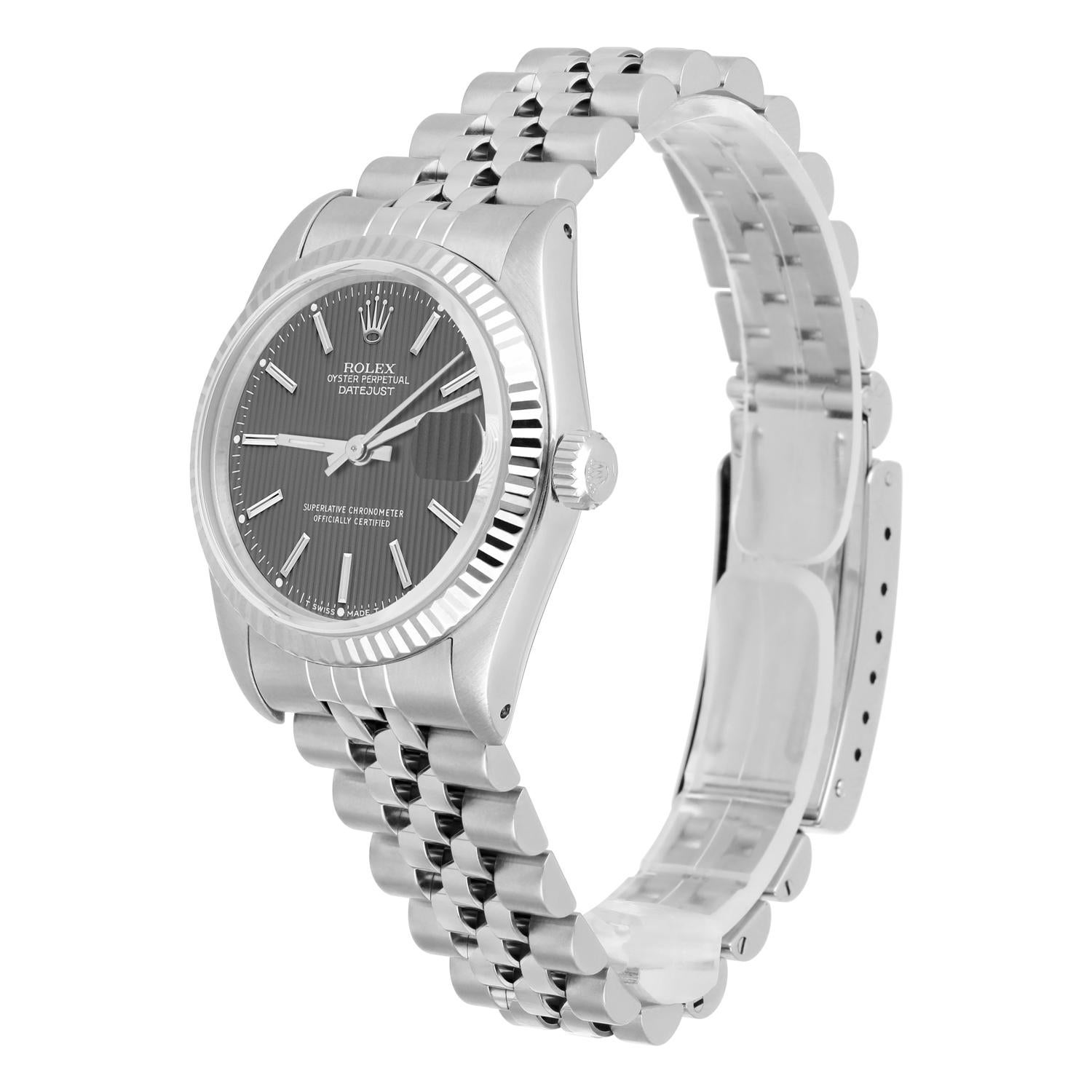 Women's Rolex Datejust 31mm 68274  Grey Tapestry Dial Steel Watch W/G Bezel Circa 1990  For Sale