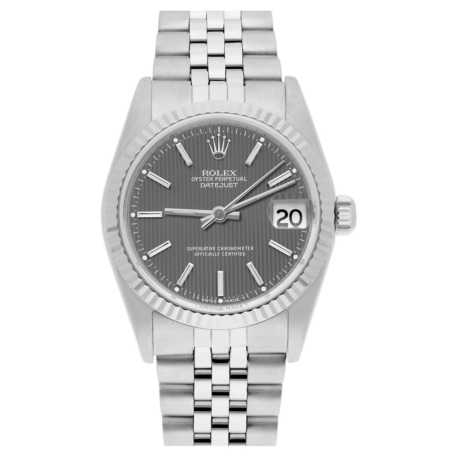 Rolex Datejust 31mm 68274  Grey Tapestry Dial Steel Watch W/G Bezel Circa 1990  For Sale
