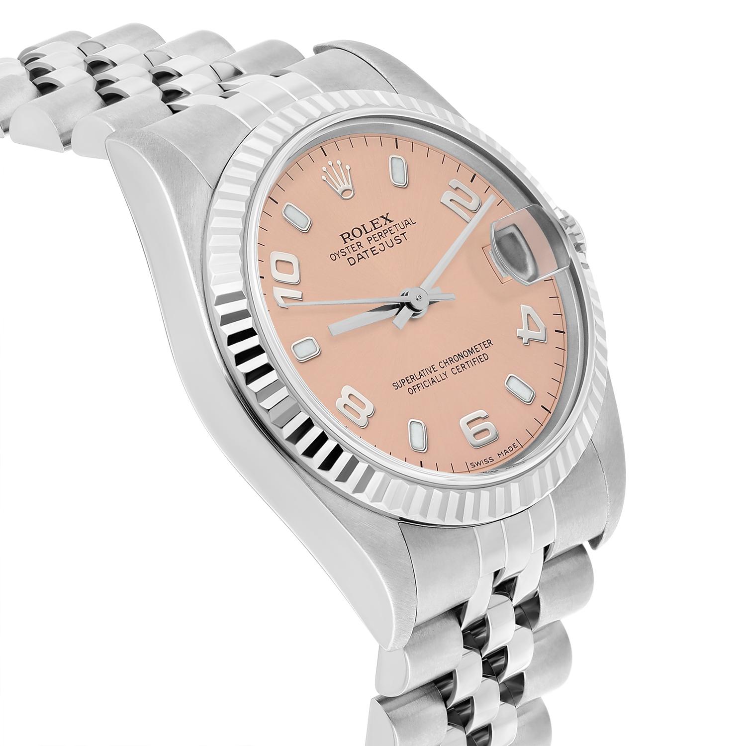 Rolex Datejust 31mm 68274 Salmon Dial Stainless Steel Watch W/G Bezel Circa 1997 Pour femmes en vente