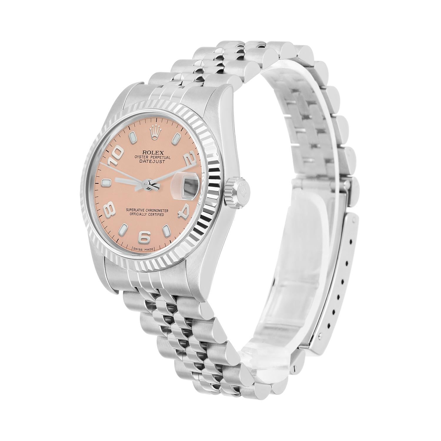 Rolex Datejust 31mm 68274 Salmon Dial Stainless Steel Watch W/G Bezel Circa 1997 en vente 1