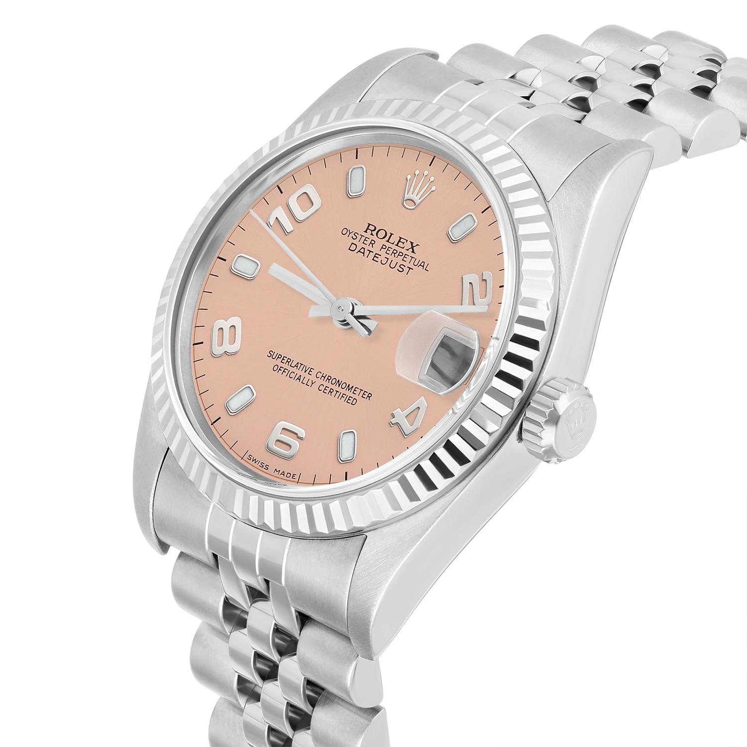 Rolex Datejust 31mm 68274 Salmon Dial Stainless Steel Watch W/G Bezel Circa 1997 For Sale 2