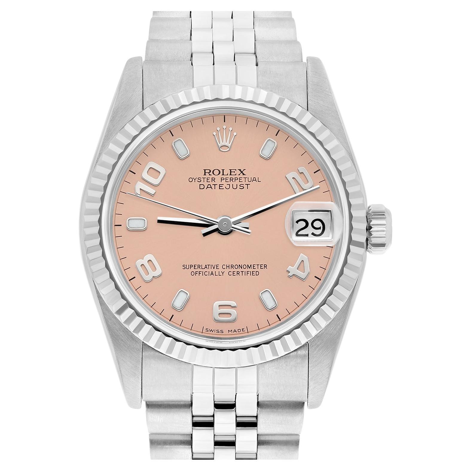 Rolex Datejust 31mm 68274 Salmon Dial Stainless Steel Watch W/G Bezel Circa 1997 For Sale