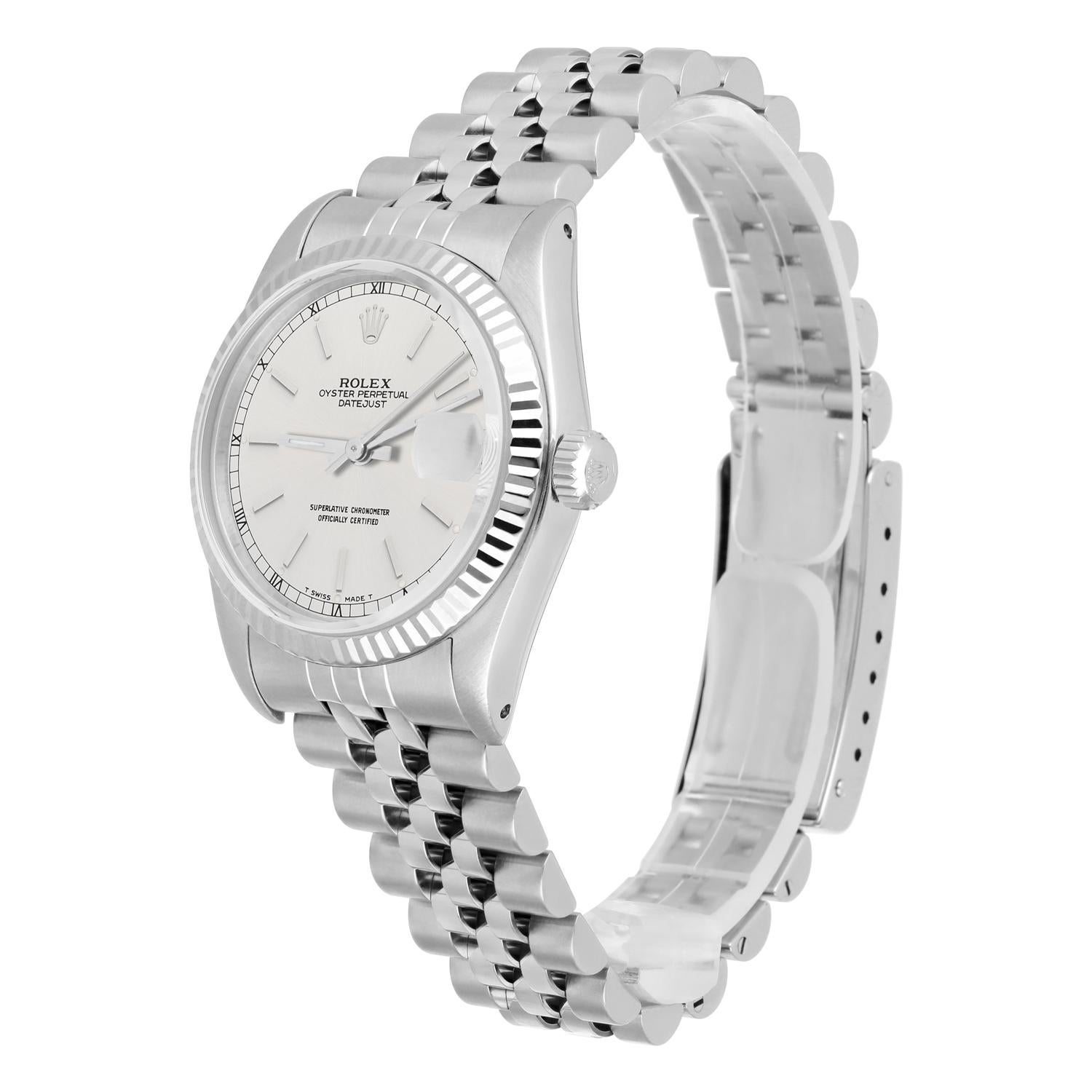 Women's Rolex Datejust 31mm 68274 Silver Index Dial Steel Watch W/G Bezel Circa 1988 For Sale