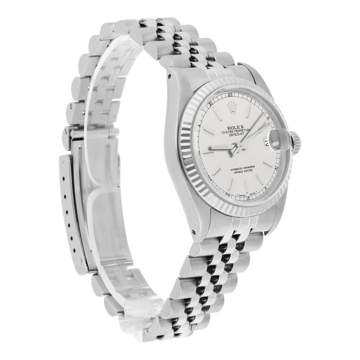 Rolex Datejust 31mm 68274 Silver Index Dial Steel Watch W/G Bezel Circa 1984 For Sale 2