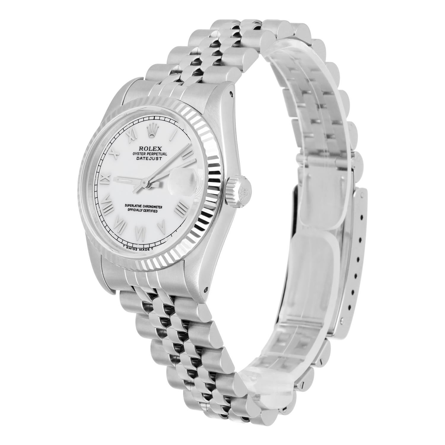 Women's Rolex Datejust 31mm 68274 White Roman Dial Stainless Steel Watch W/G Bezel Circa For Sale