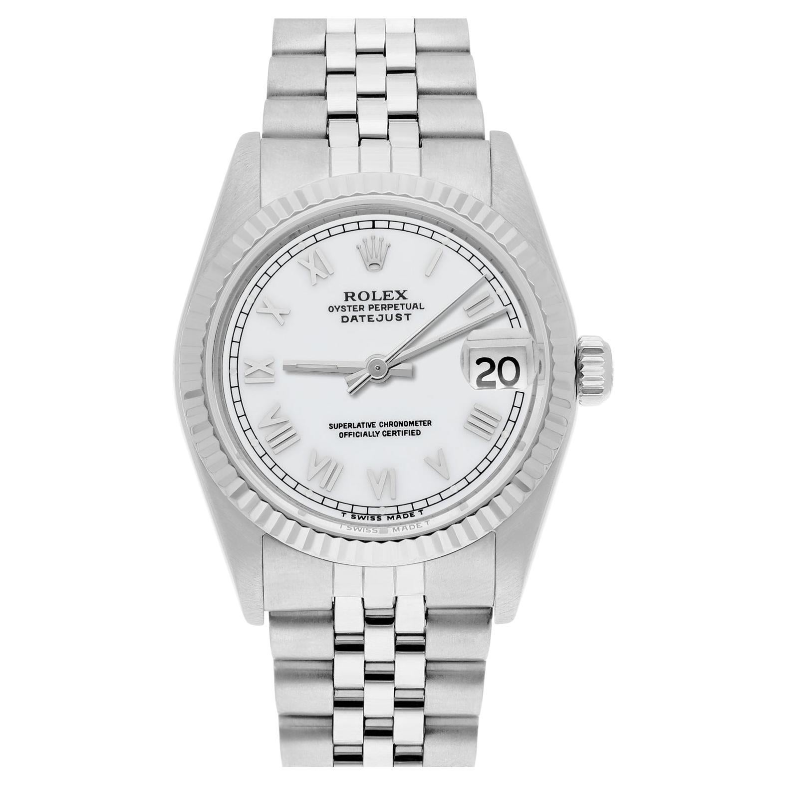 Rolex Datejust 31mm 68274 White Roman Dial Stainless Steel Watch W/G Bezel Circa For Sale