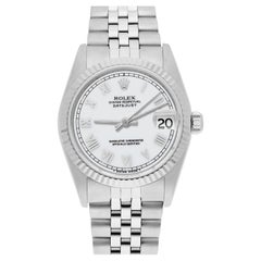 Vintage Rolex Datejust 31mm 68274 White Roman Dial Stainless Steel Watch W/G Bezel Circa
