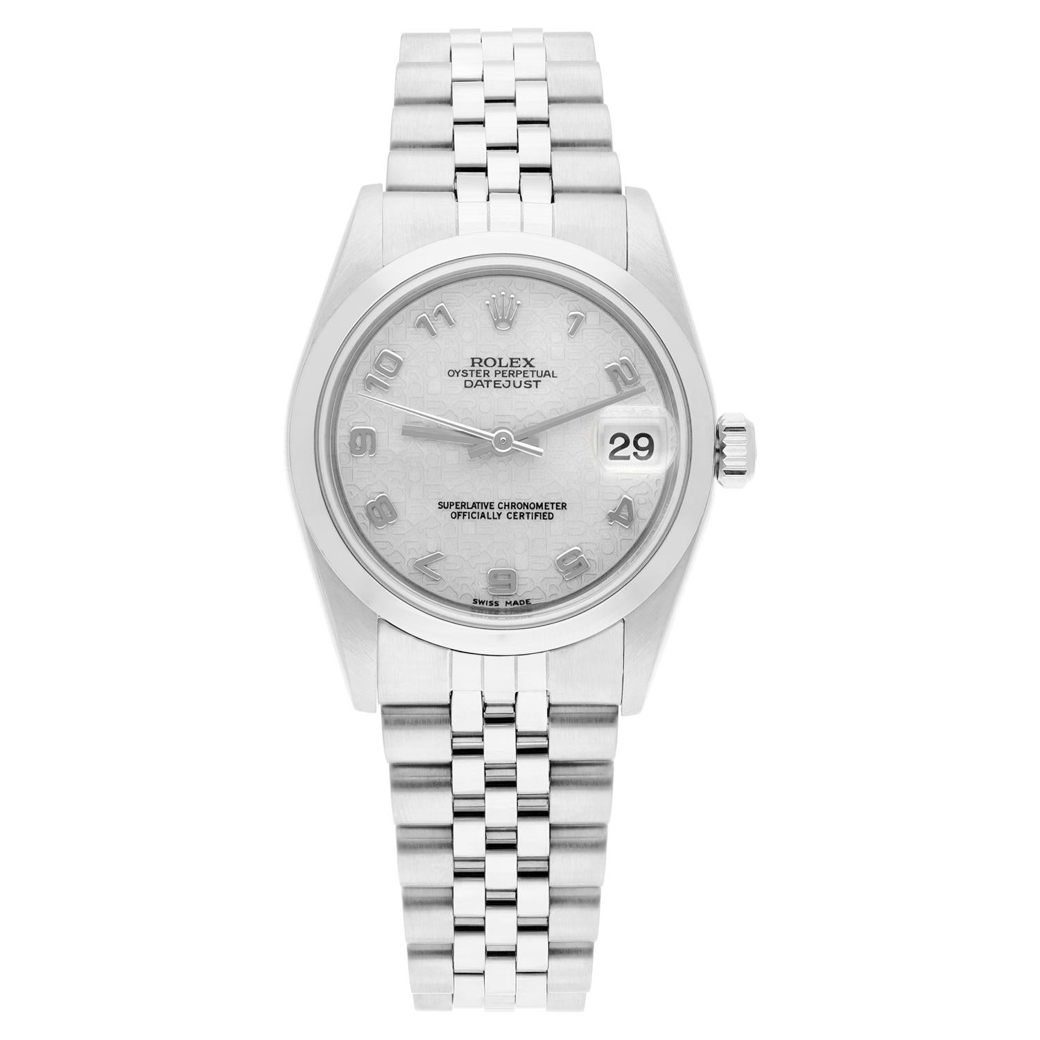 Rolex Datejust 31mm 78240 Silver Arabic Dial Stainless Steel Watch Circa 1999.
This watch has been professionally polished, serviced and is in excellent overall condition. There are absolutely no visible scratches or blemishes. It is a genuine Rolex