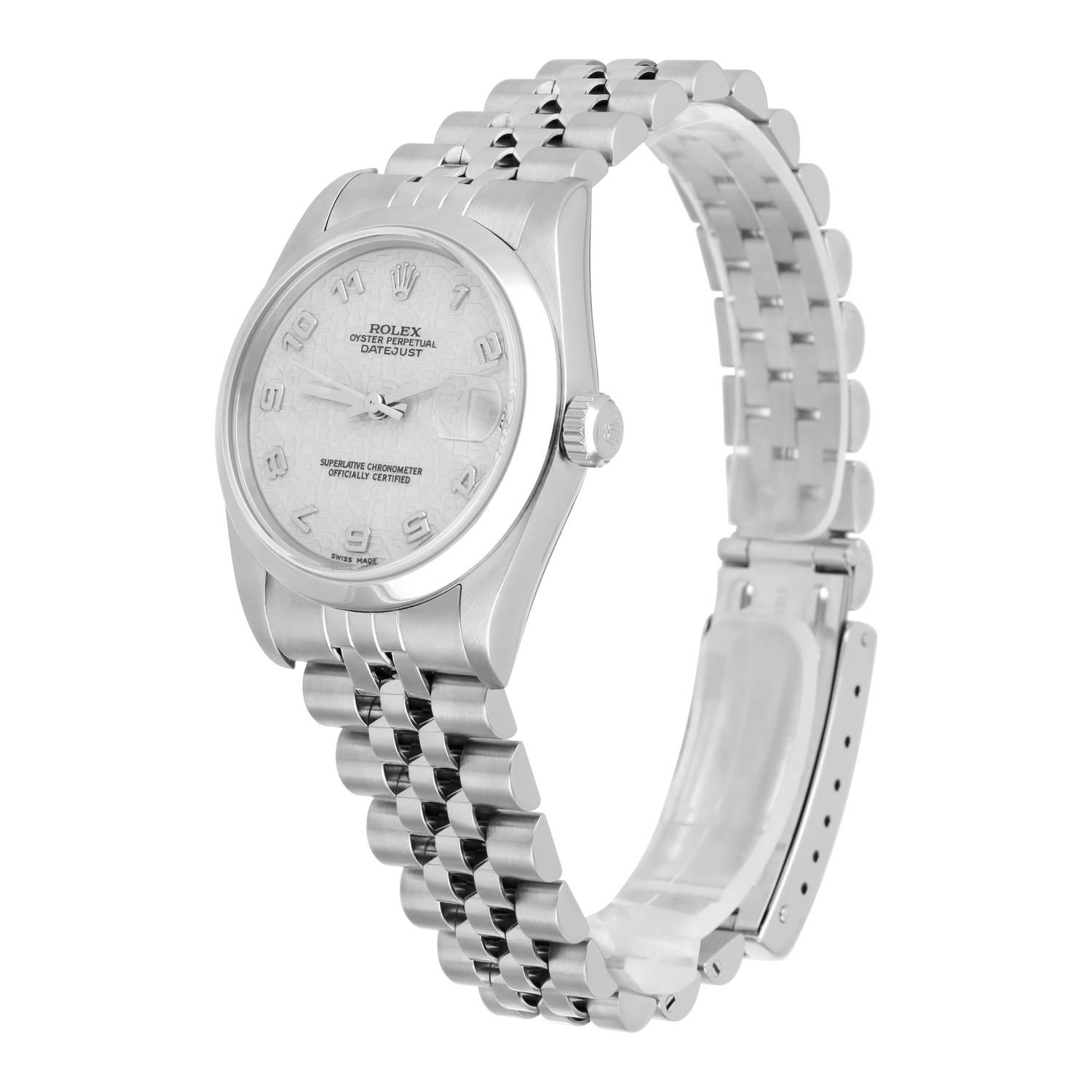 Rolex Datejust 31mm 78240 Silver Arabic Dial Stainless Steel Watch Circa 1999 In Excellent Condition For Sale In New York, NY