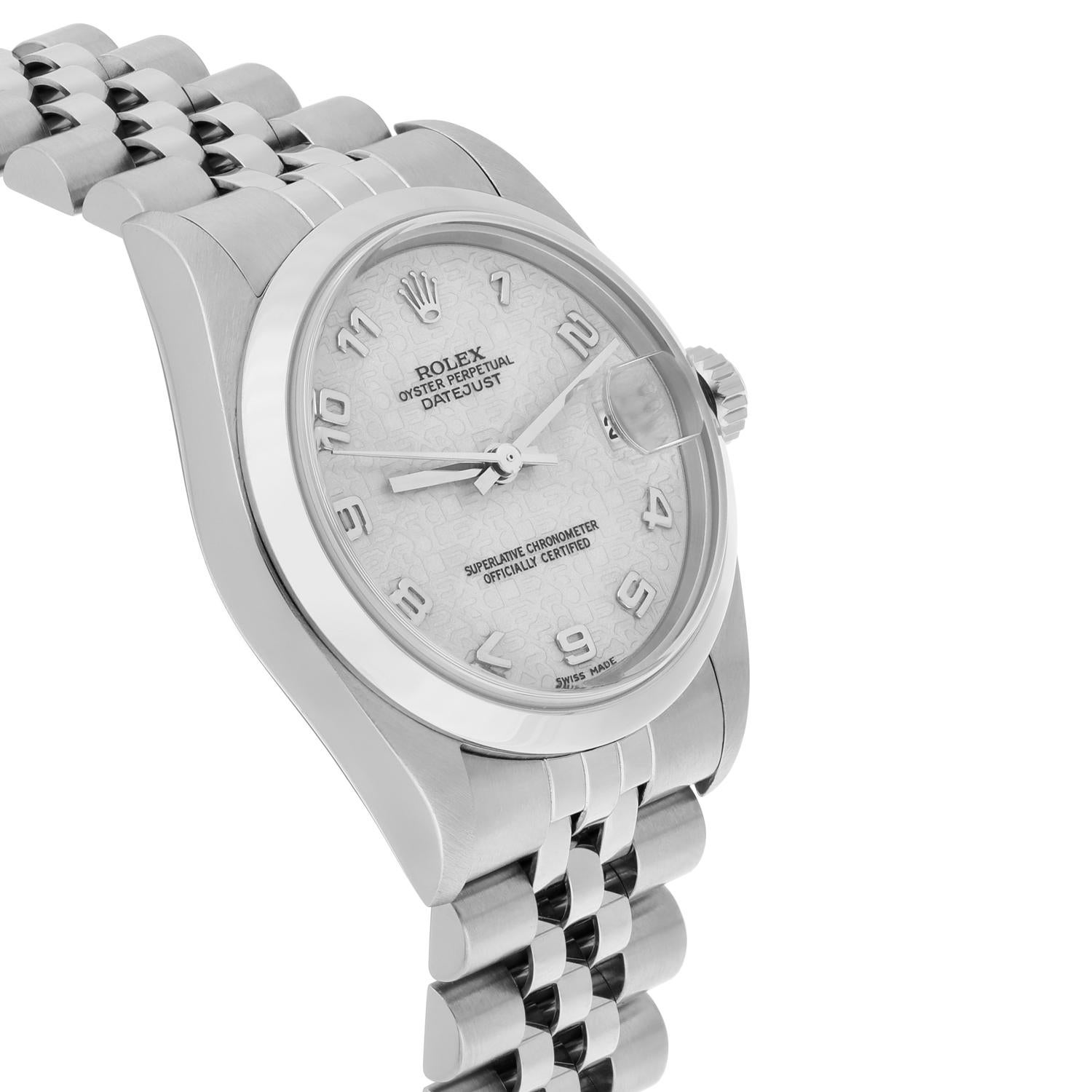 Women's Rolex Datejust 31mm 78240 Silver Arabic Dial Stainless Steel Watch Circa 1999 For Sale