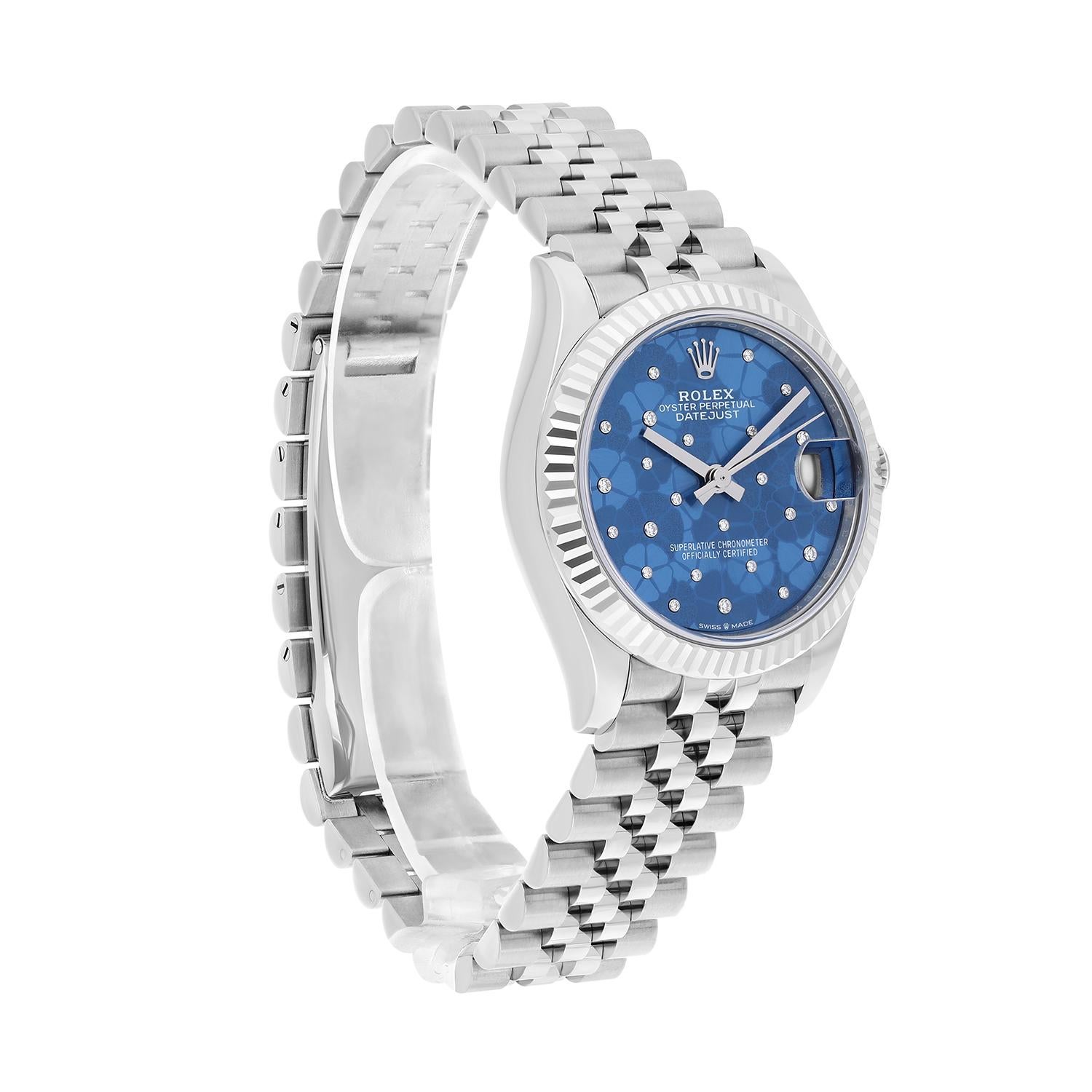 Modern Rolex Datejust 31mm Azzurro-Blue Floral-Motif Diamond Dial Jubilee 278274 Unworn