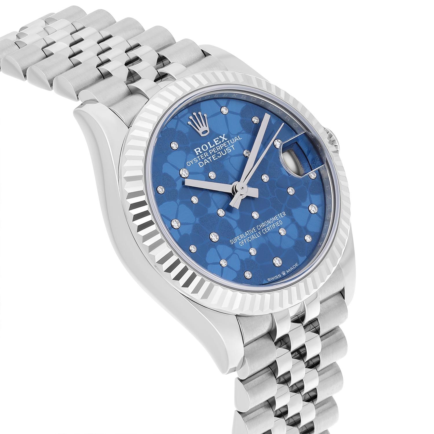 Rolex Datejust 31mm Azzurro-Blue Floral-Motif Diamond Dial Jubilee 278274 Unworn In New Condition In New York, NY