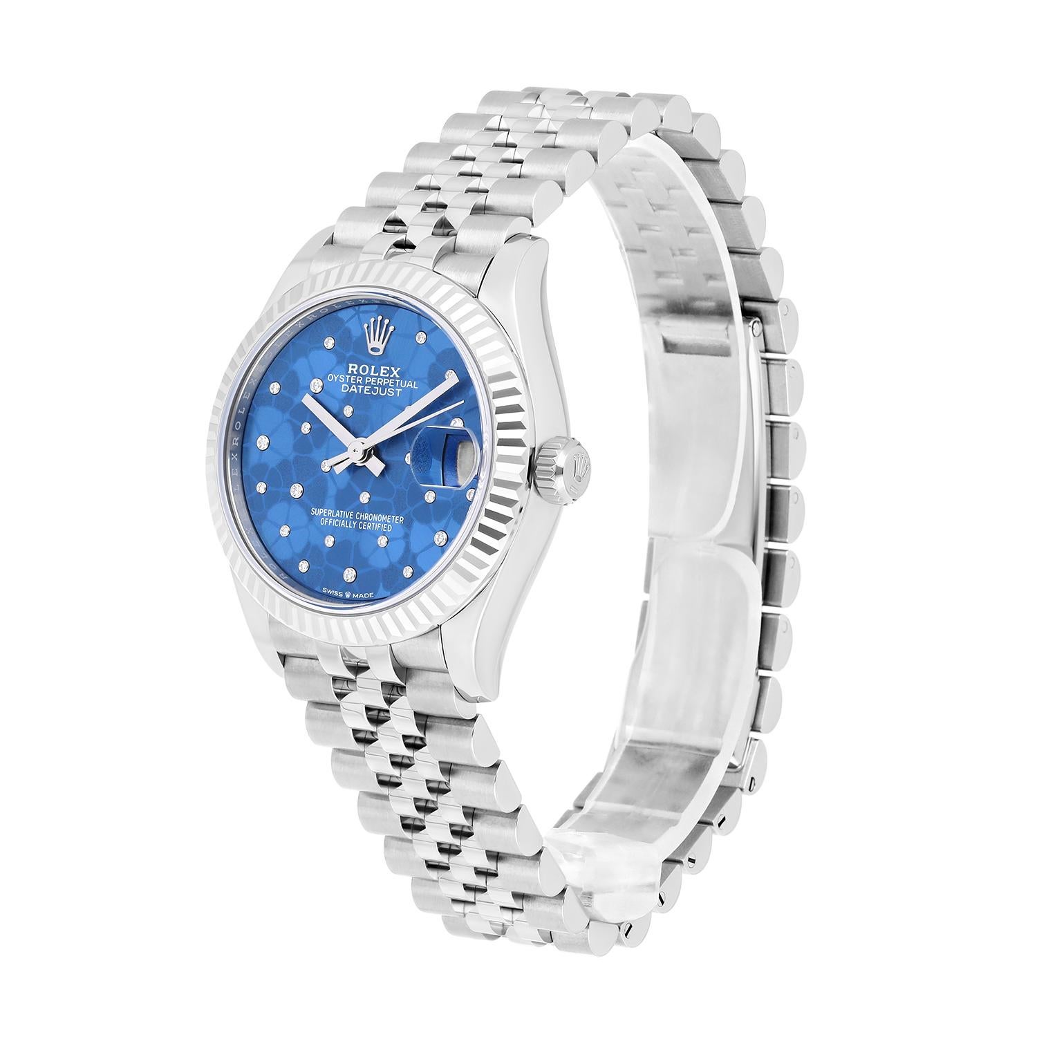 Women's Rolex Datejust 31mm Azzurro-Blue Floral-Motif Diamond Dial Jubilee 278274 Unworn