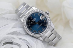 Rolex Datejust Blue Roman Dial Diamond Bezel Oyster Band Steel Watch