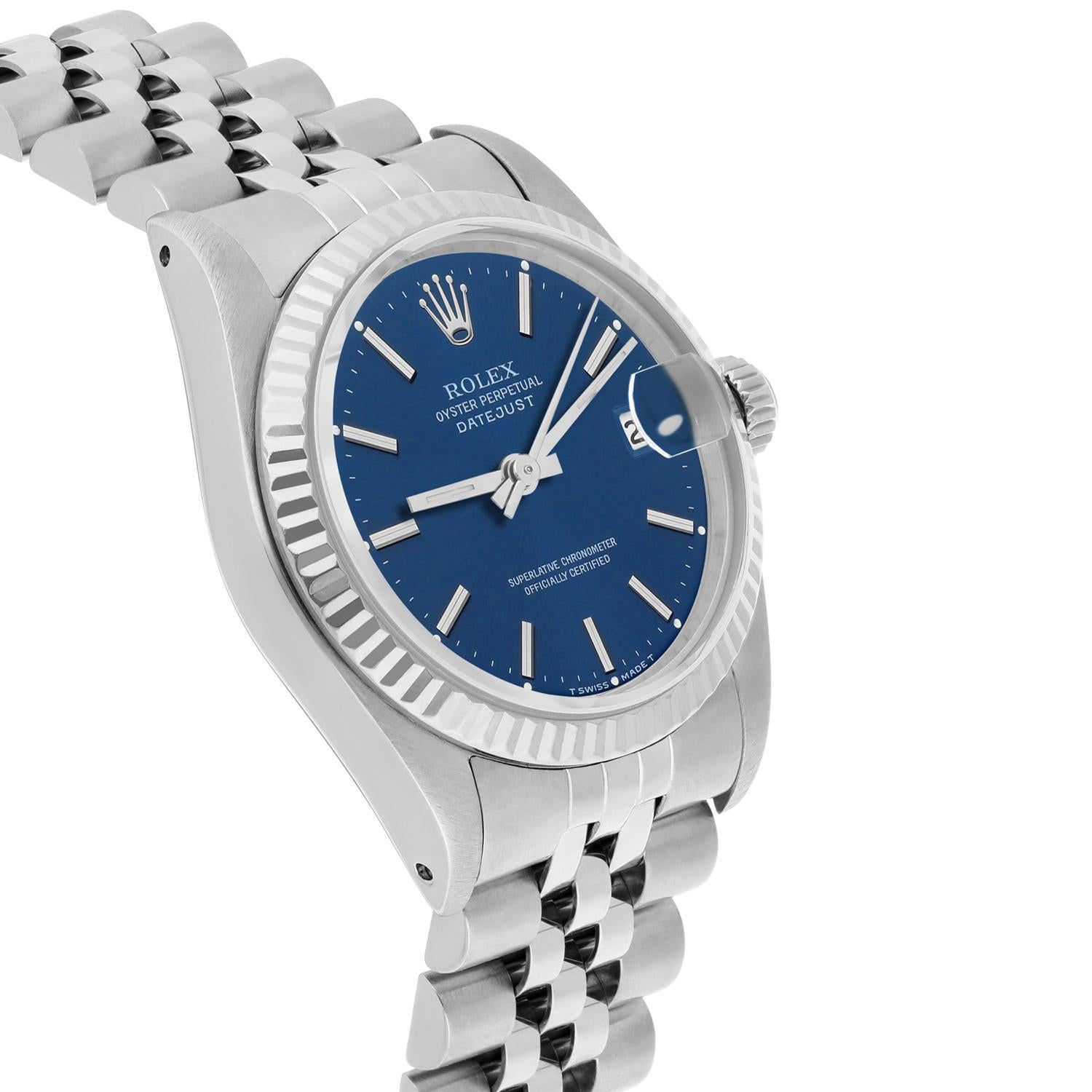 Rolex Datejust 31mm Blue Stick Dial Stainless Steel Watch W/G Bezel Circa 1991 en vente 1