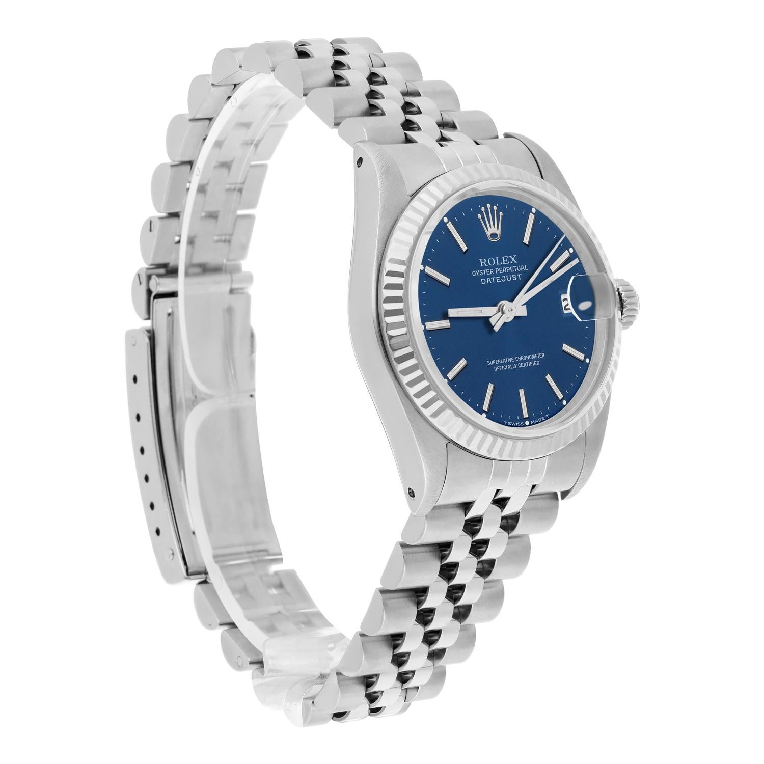 Rolex Datejust 31mm Blue Stick Dial Stainless Steel Watch W/G Bezel Circa 1991 en vente 2