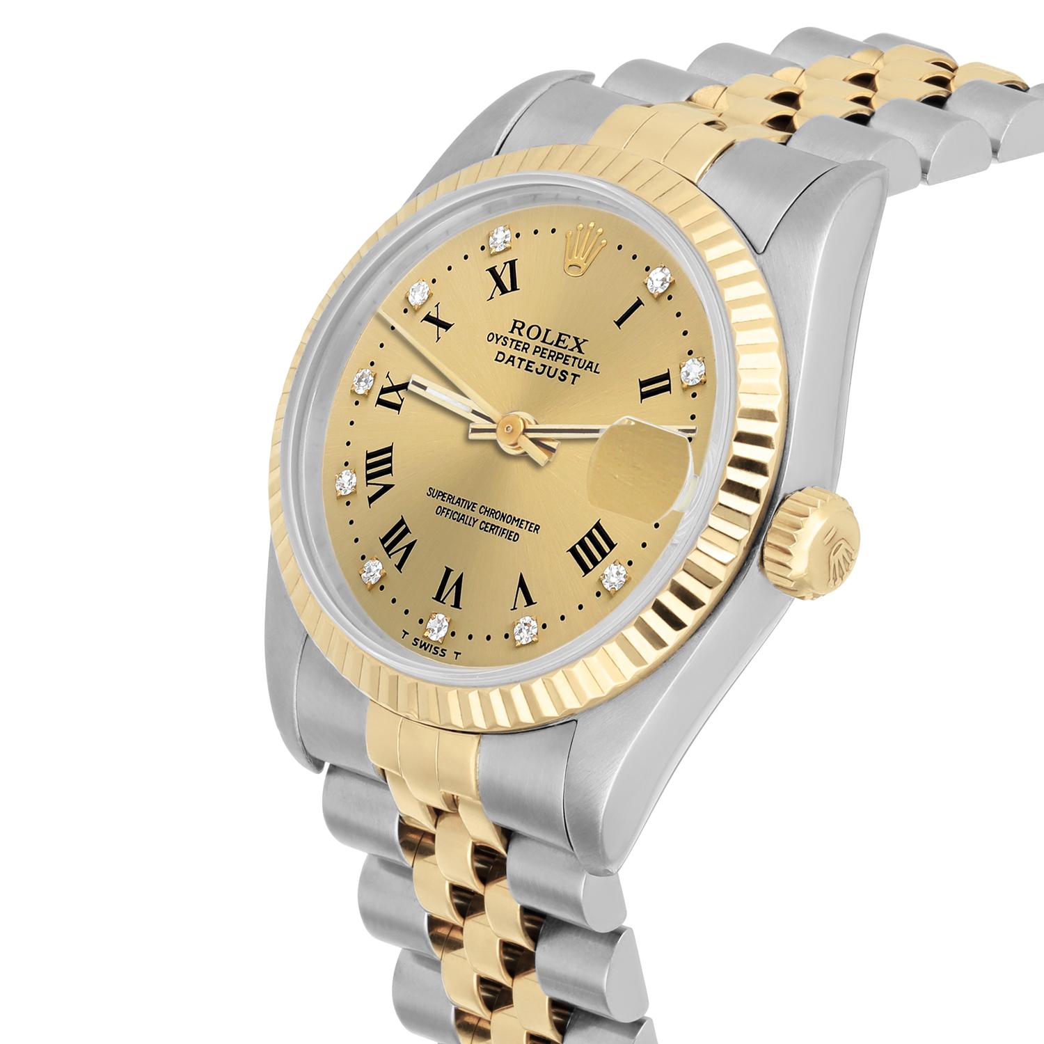 Modern Rolex Datejust 31mm Champagne Dial Stainless Steel/Yellow Gold Watch Circa 1993 For Sale