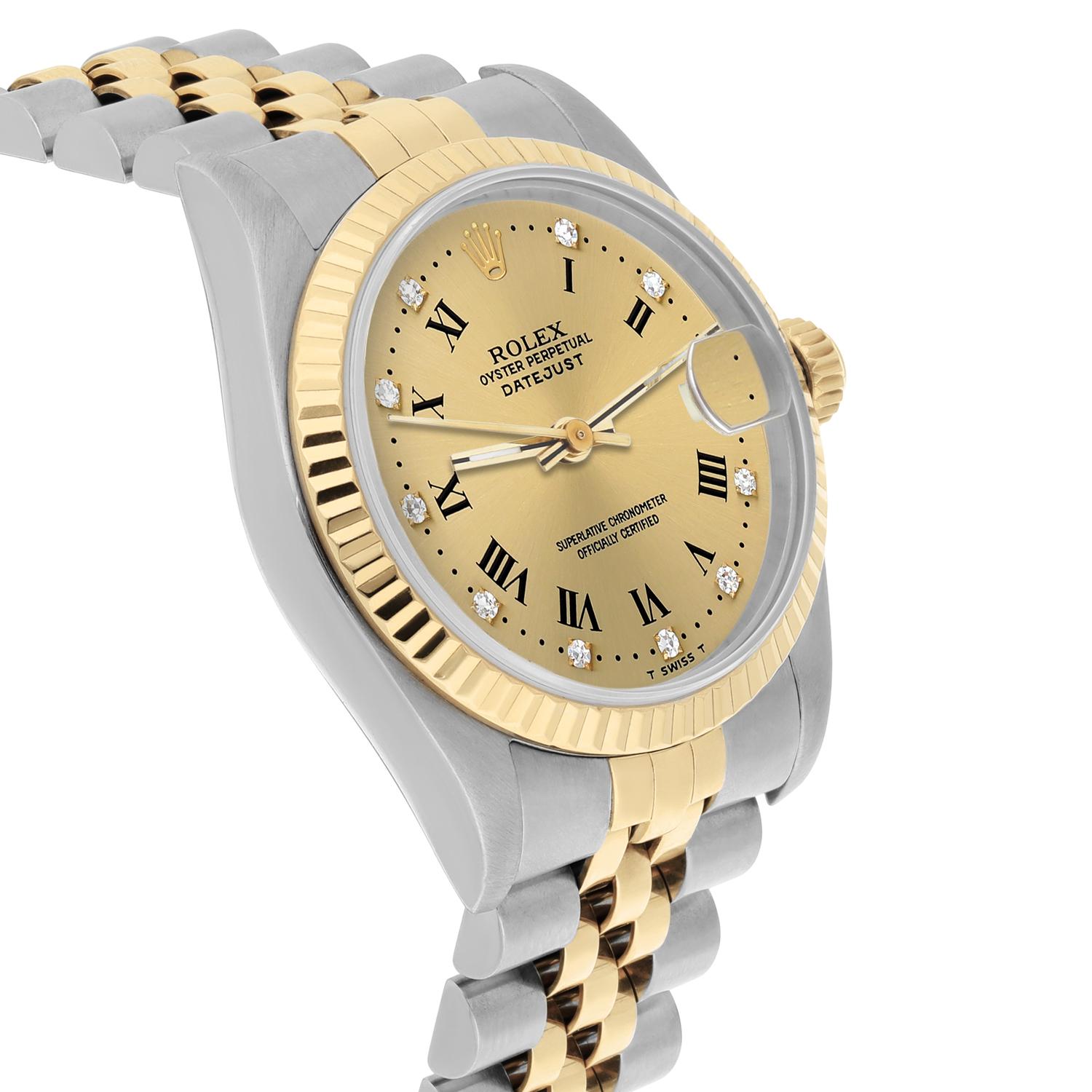 Women's Rolex Datejust 31mm Champagne Dial Stainless Steel/Yellow Gold Watch Circa 1993 For Sale