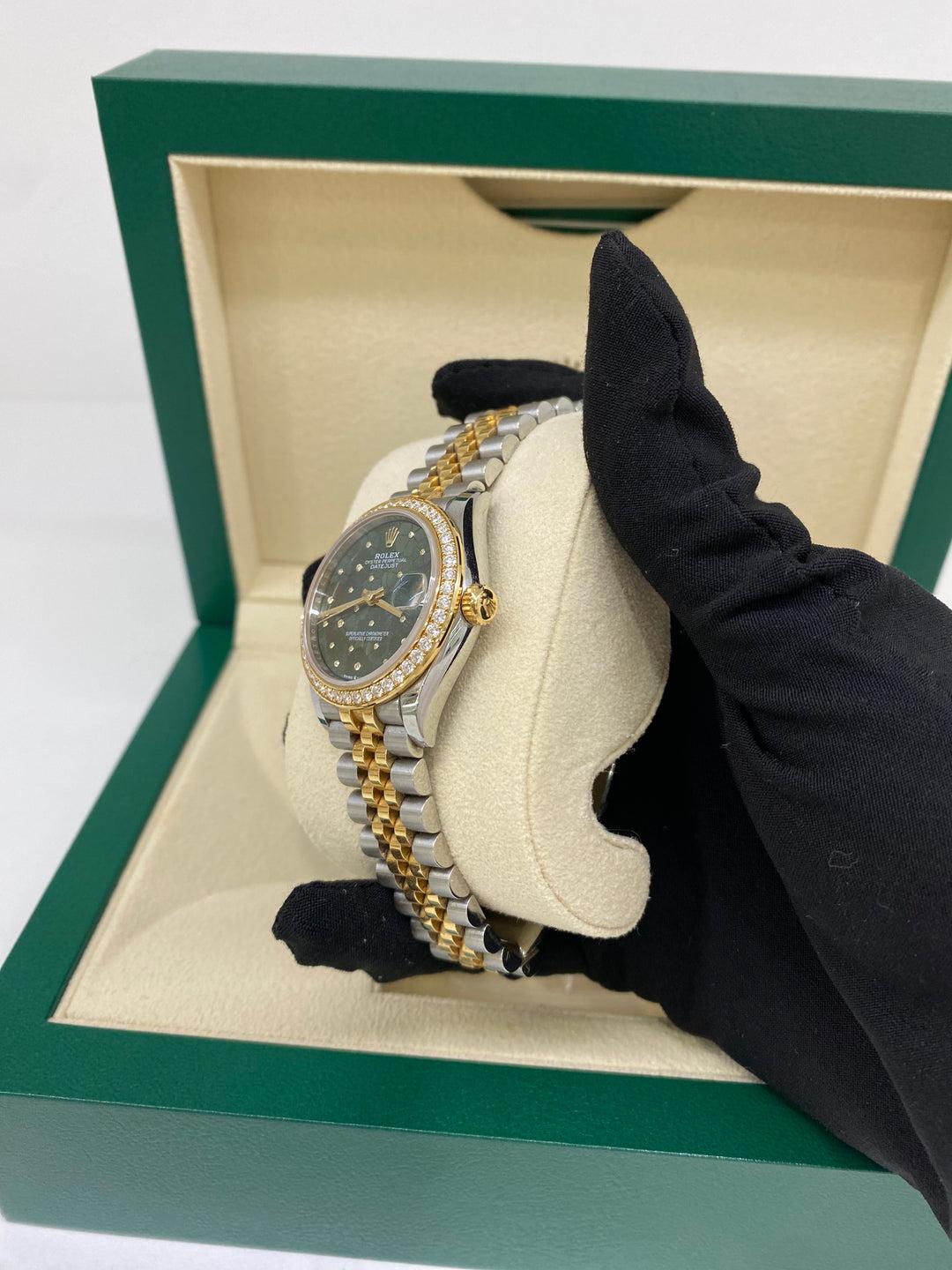 Rolex Datejust 31mm Diamond Bezel Green Dial In Excellent Condition In Double Bay, AU
