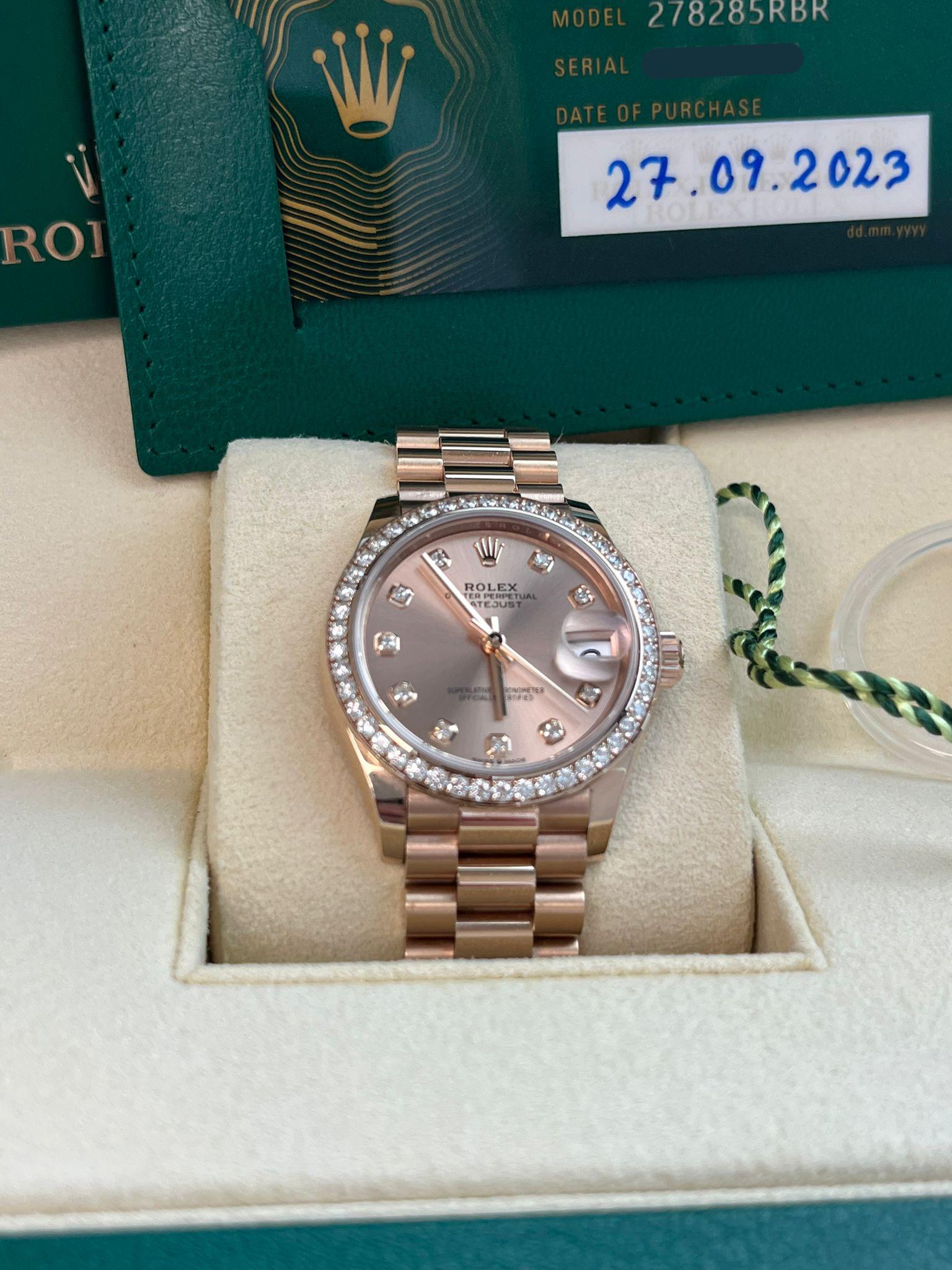 Rolex Datejust 31mm Everose Gold Diamond Dial Bezel President Bracelet 278285RBR For Sale 5