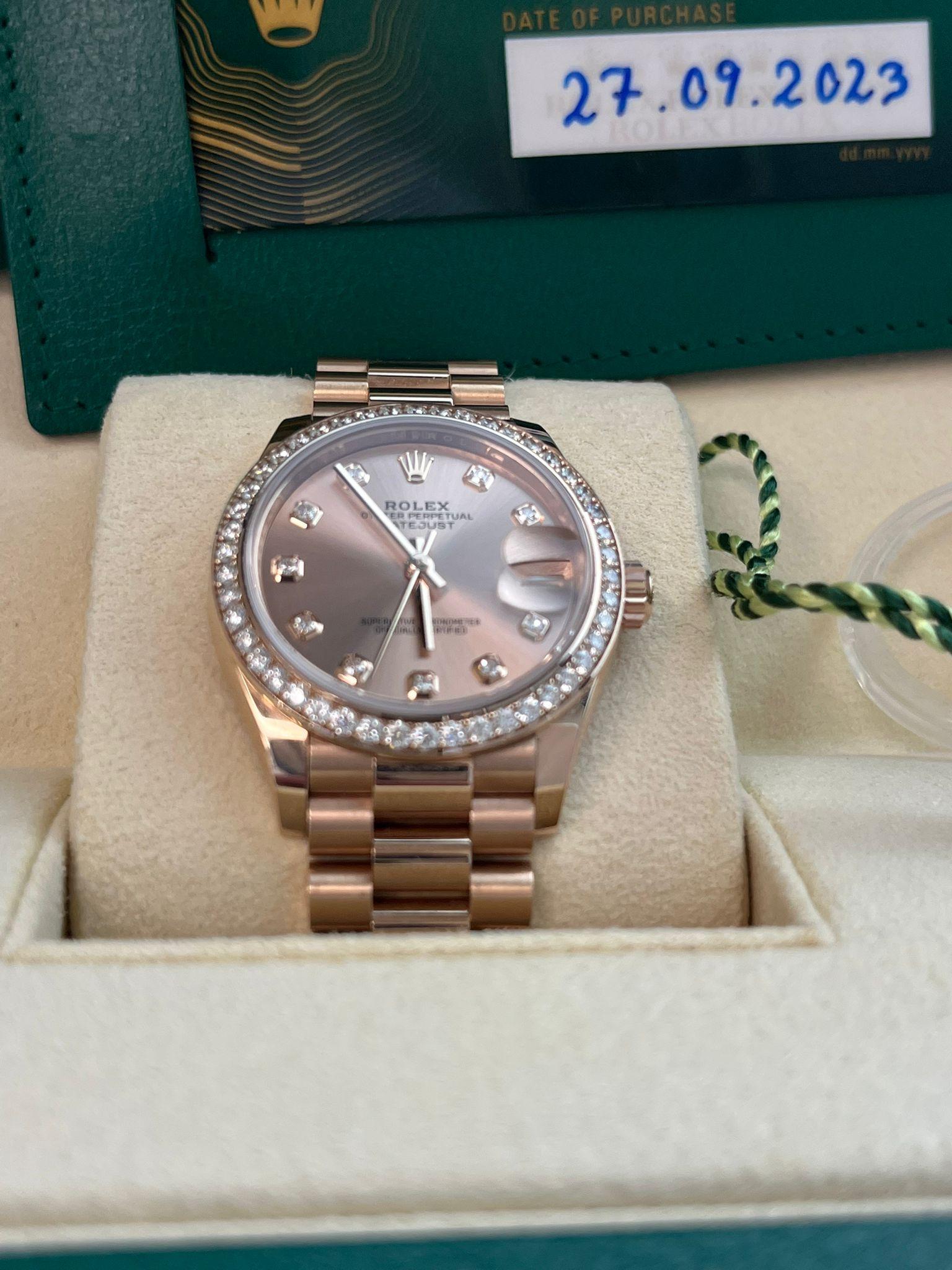 Rolex Datejust 31mm Everose Gold Diamond Dial Bezel President Bracelet 278285RBR For Sale 6