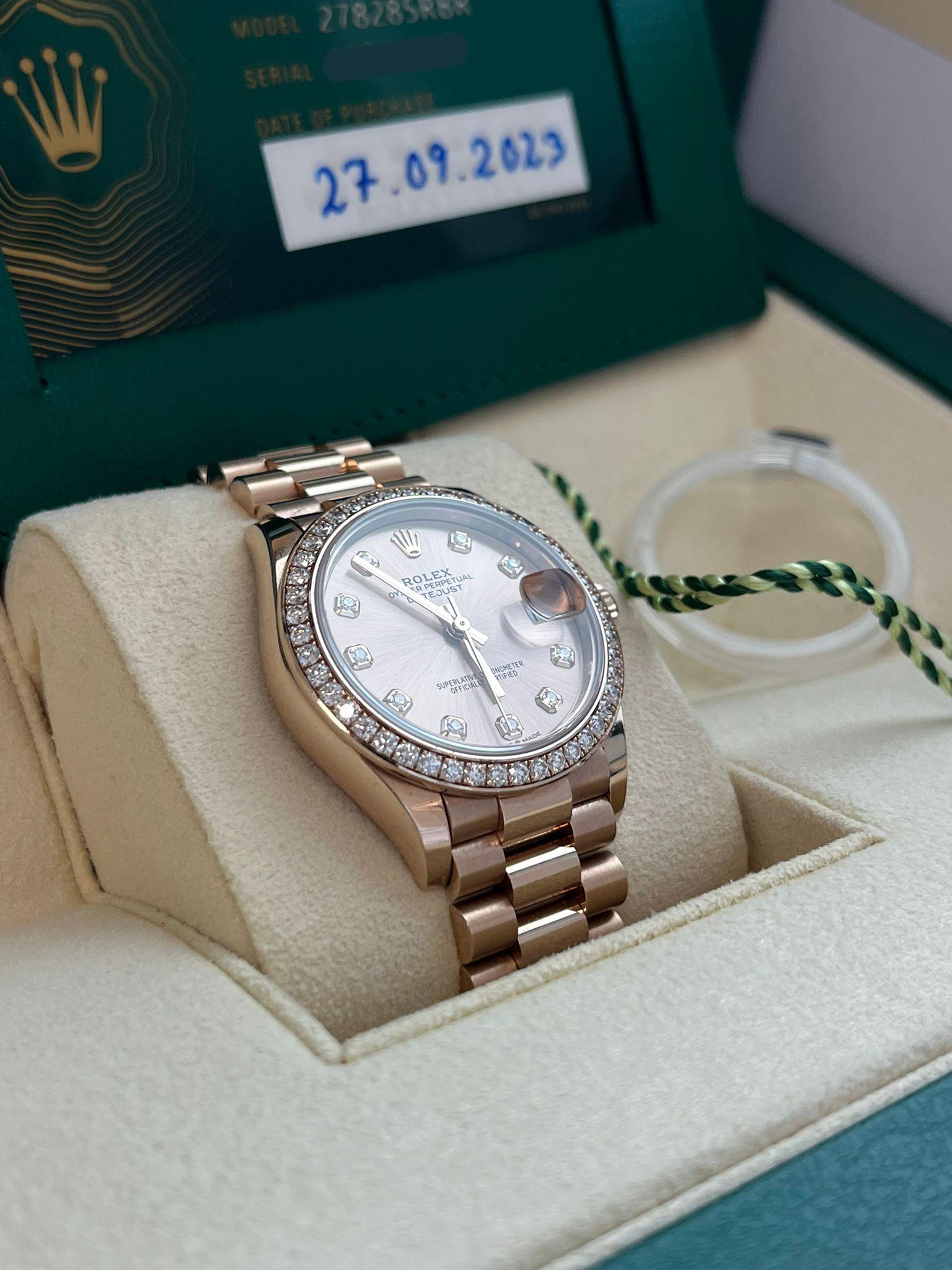 Rolex Datejust 31mm Everose Gold Diamond Dial Bezel President Bracelet 278285RBR For Sale 8