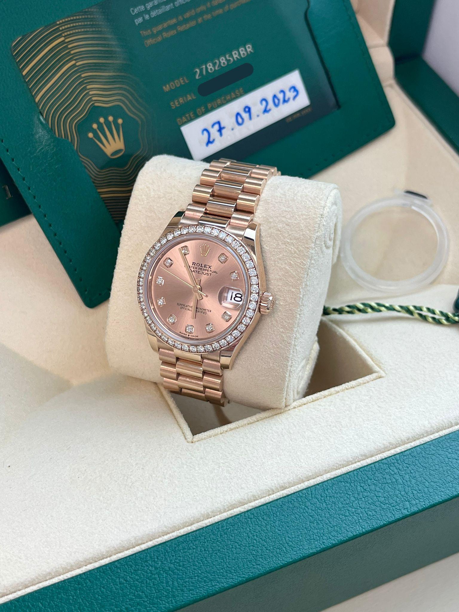 Rolex Datejust 31mm Everose Gold Diamond Dial Bezel President Bracelet 278285RBR For Sale 9