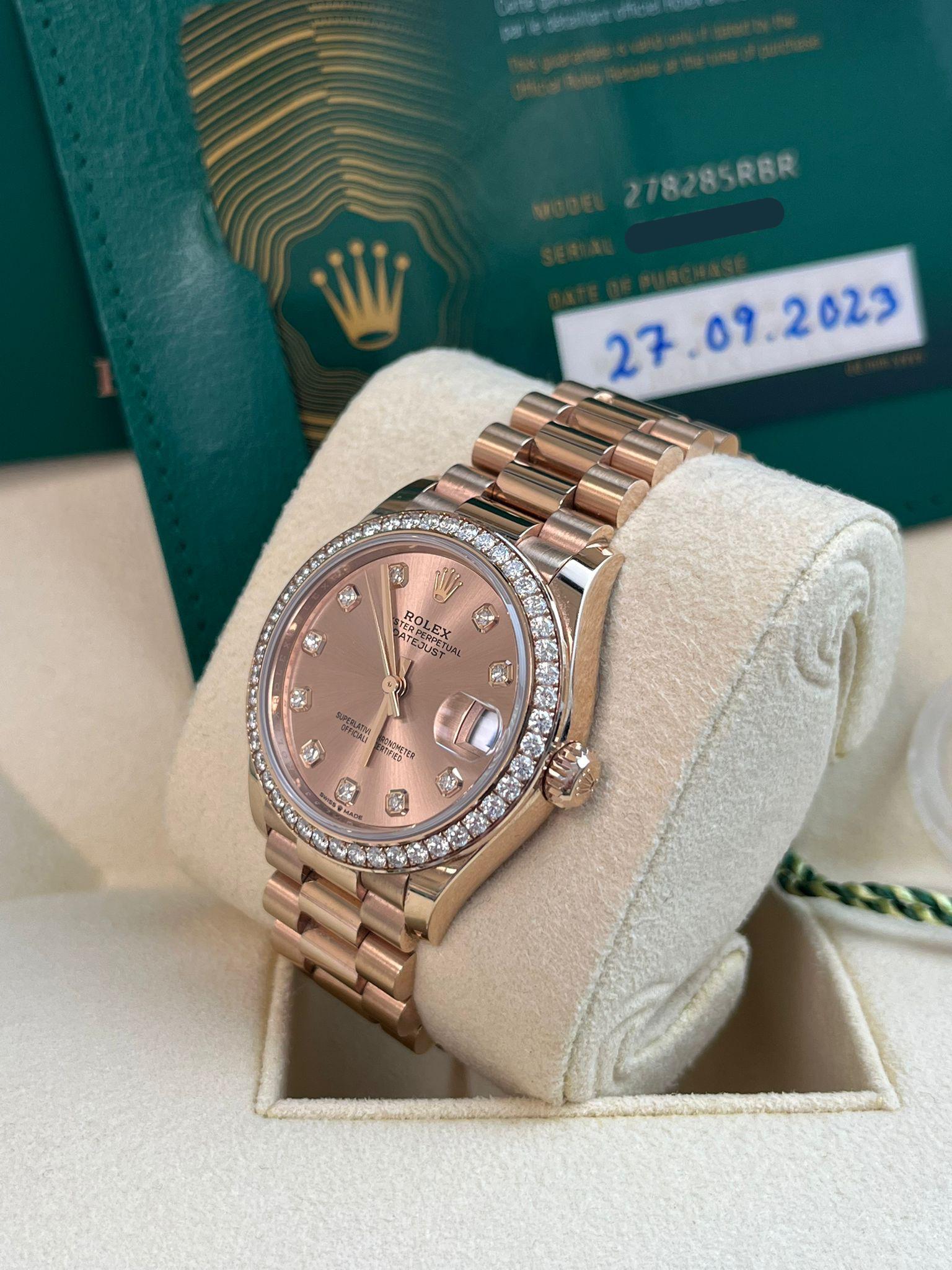 Rolex Datejust 31mm Everose Gold Diamond Dial Bezel President Bracelet 278285RBR For Sale 12