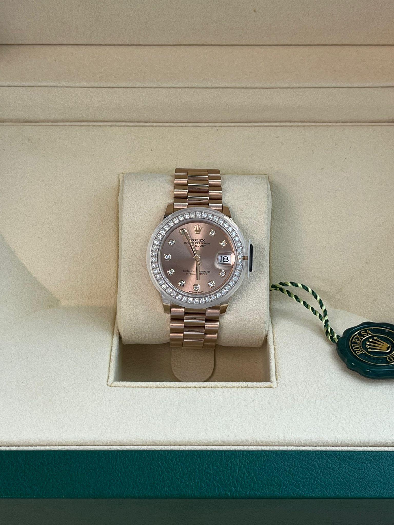 Rolex Datejust 31mm Everose Gold Diamond Dial Bezel President Bracelet 278285RBR For Sale 1