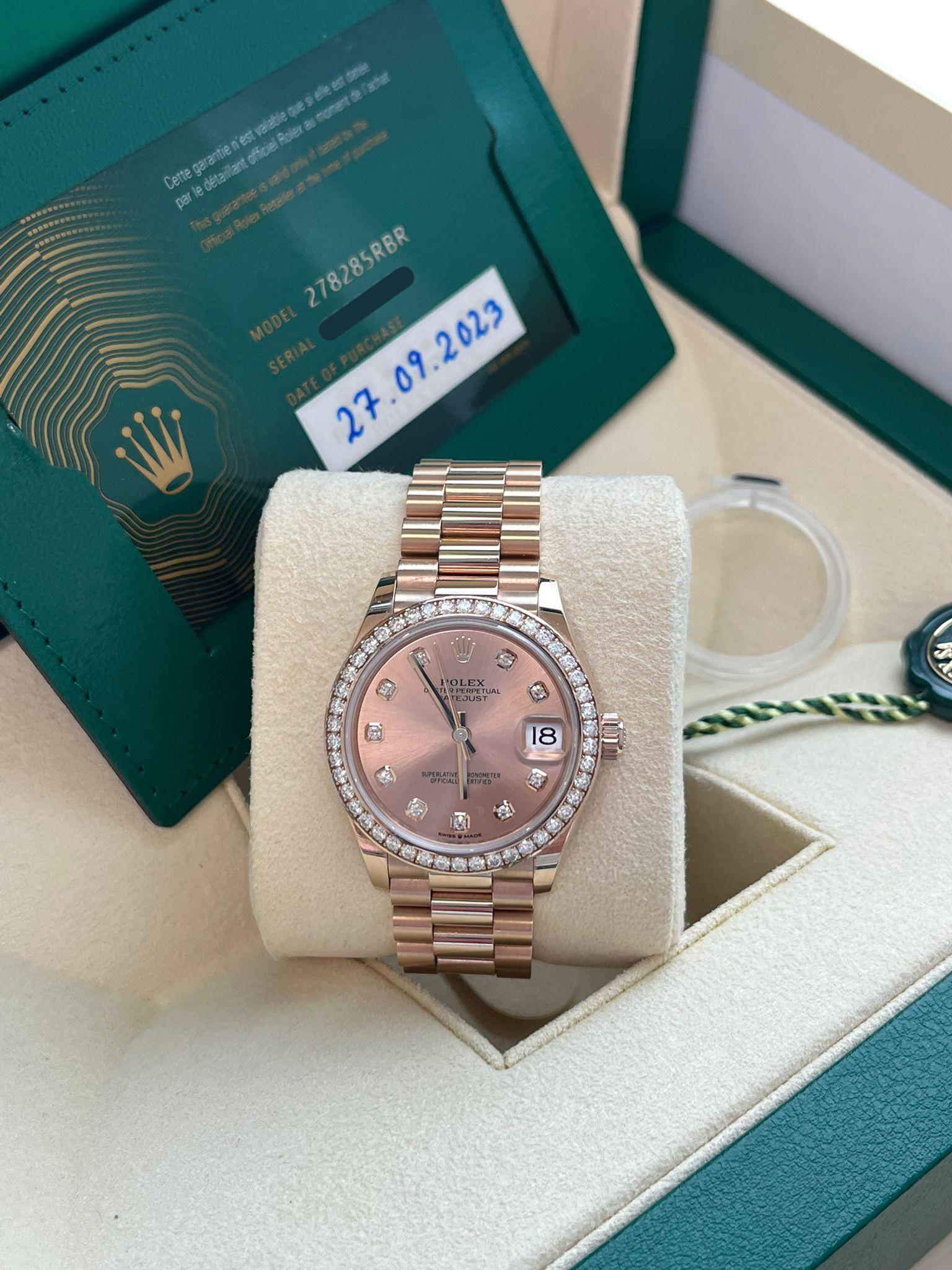 Rolex Datejust 31mm Everose Gold Diamond Dial Bezel President Bracelet 278285RBR For Sale 2