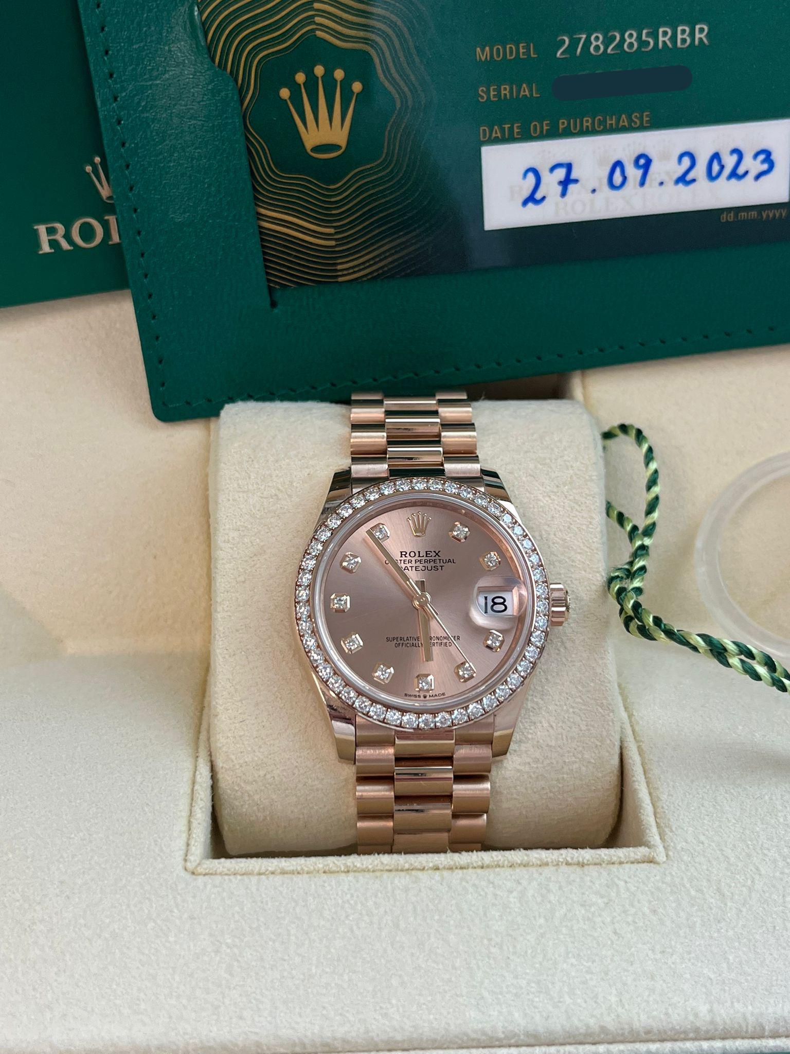 Rolex Datejust 31mm Everose Gold Diamond Dial Bezel President Bracelet 278285RBR For Sale 3