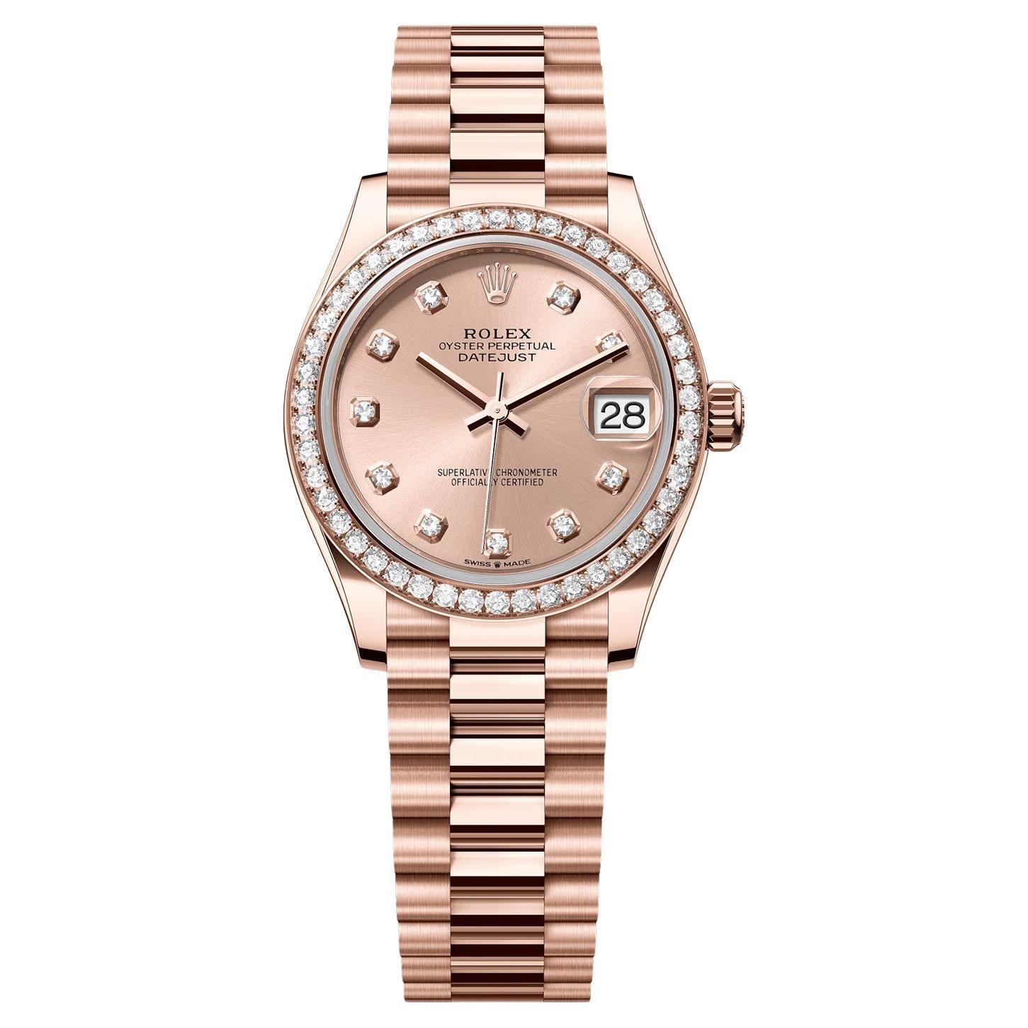 Rolex Datejust 31mm Everose Gold Diamond Dial Bezel President Bracelet 278285RBR For Sale