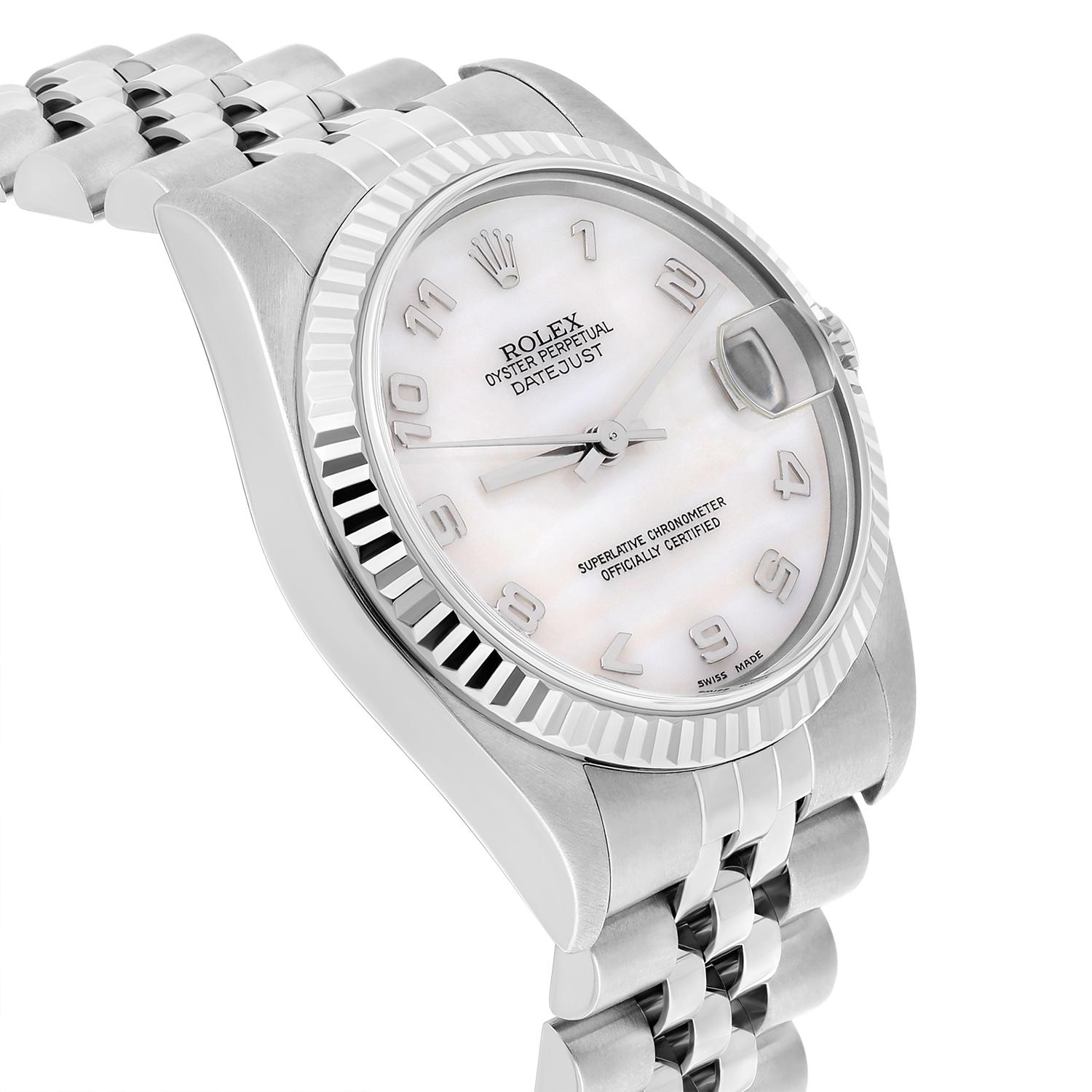 Rolex Datejust 31mm Factory White Mother of Pearl Dial 78274 Jubilee Band 1999 In Excellent Condition For Sale In New York, NY