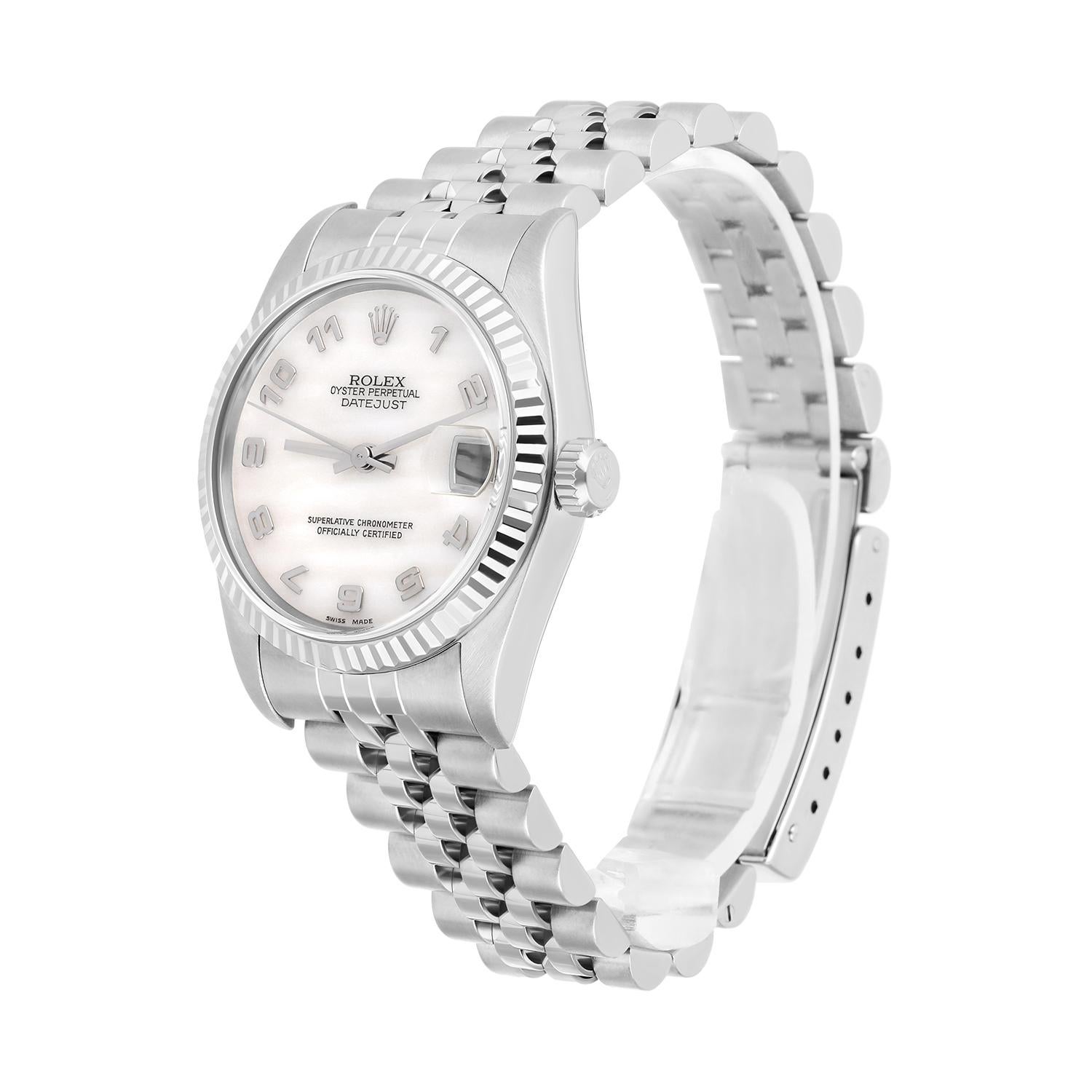 Women's Rolex Datejust 31mm Factory White Mother of Pearl Dial 78274 Jubilee Band 1999 For Sale