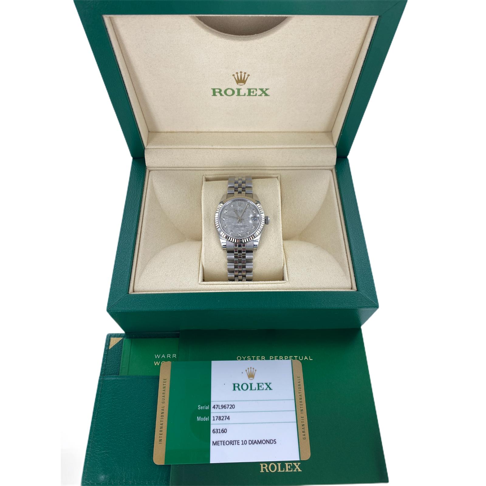 Women's Rolex Datejust Meteriote Diamond Dial Watch Box and Papers, circa 2018