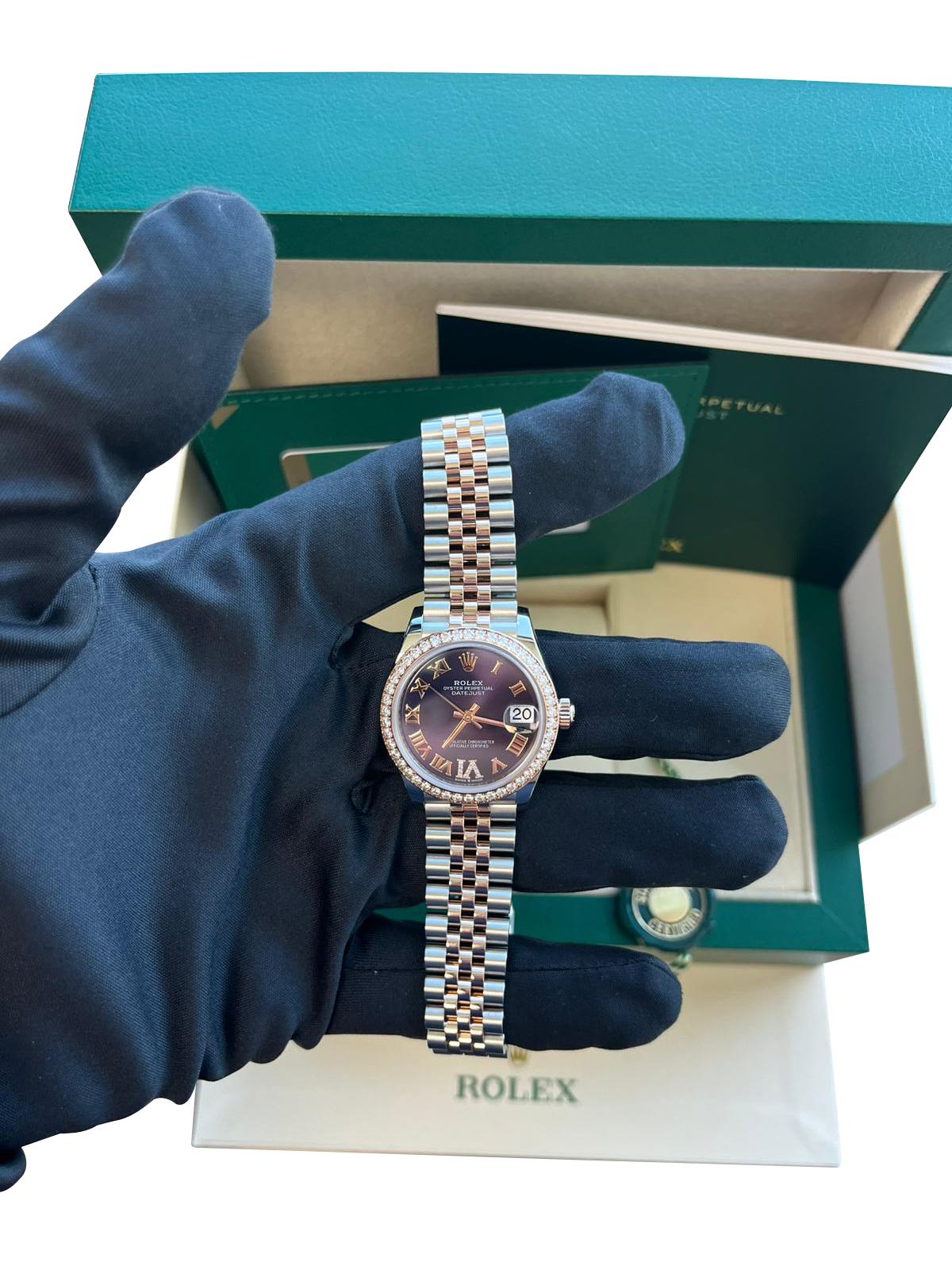 Rolex Datejust 31mm Midsize Steel Rose Gold Purple Diamond Jubliee Watch 278381 For Sale 12