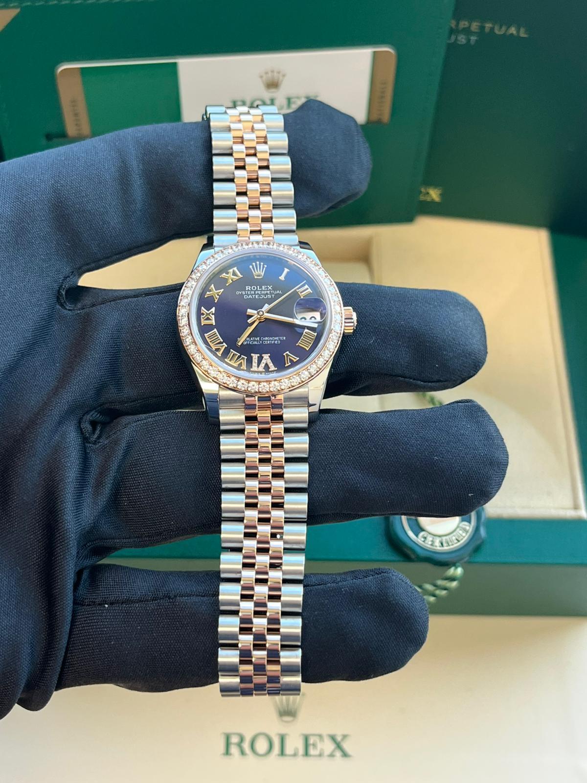 Rolex Datejust 31mm Midsize Steel Rose Gold Purple Diamond Jubliee Watch 278381 For Sale 14