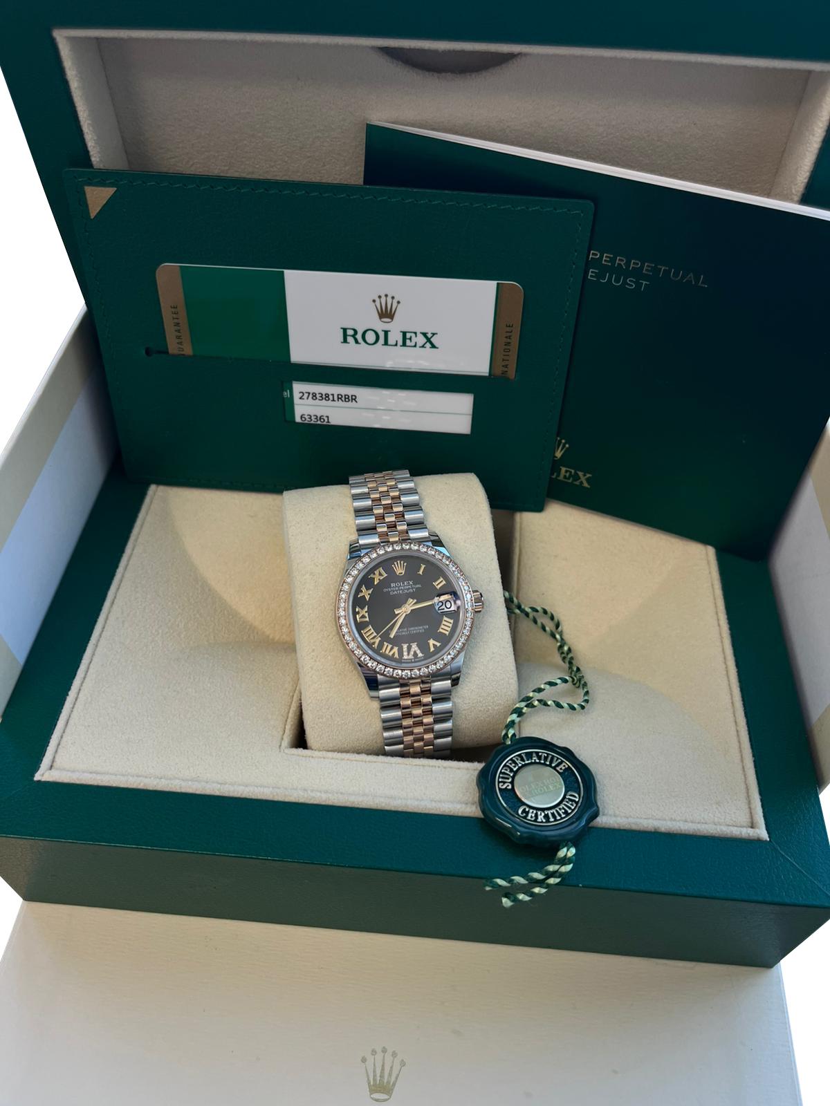 Rolex Datejust 31mm Midsize Steel Rose Gold Purple Diamond Jubliee Watch 278381 For Sale 1