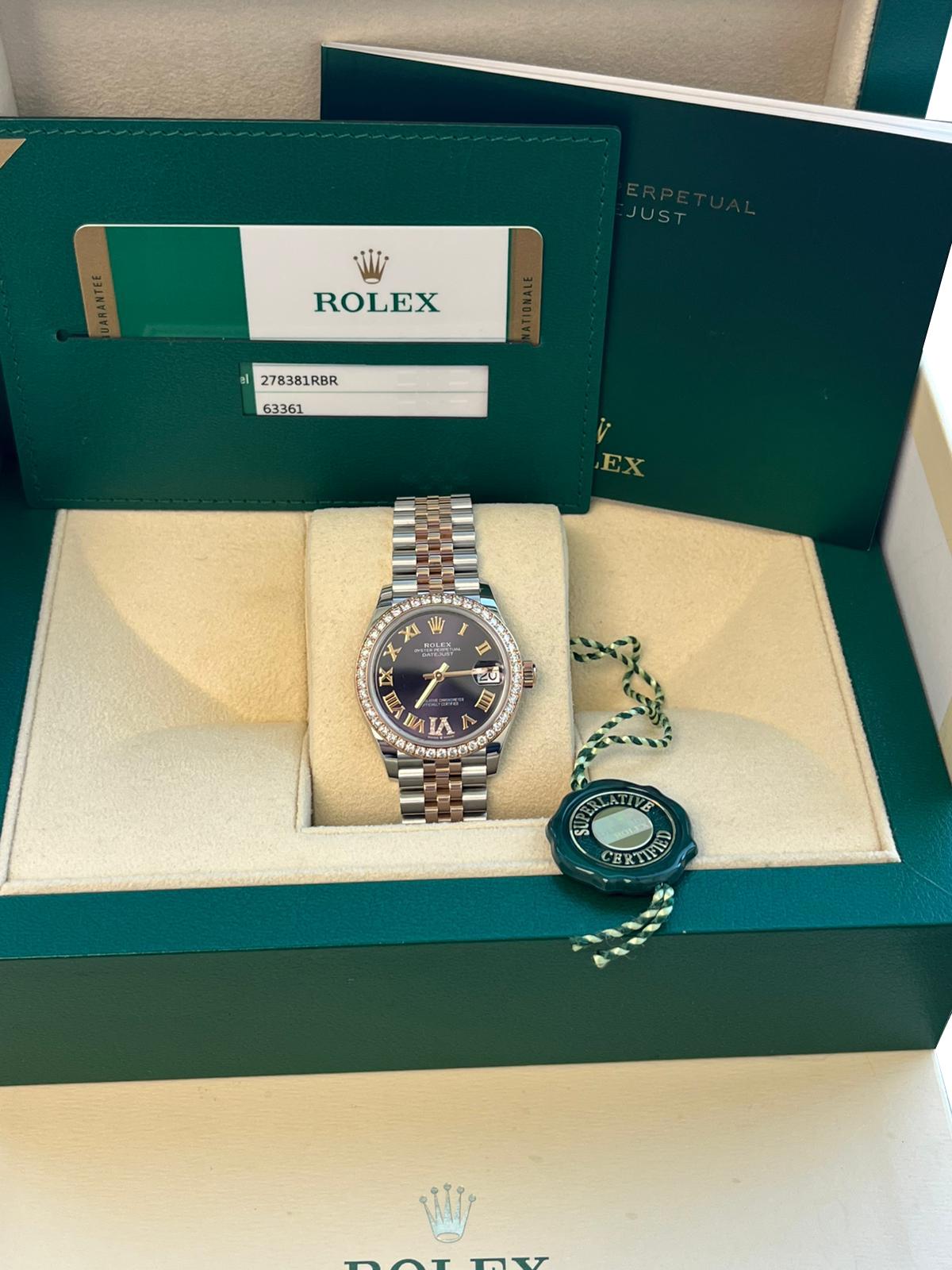 Rolex Datejust 31mm Midsize Steel Rose Gold Purple Diamond Jubliee Watch 278381 For Sale 2