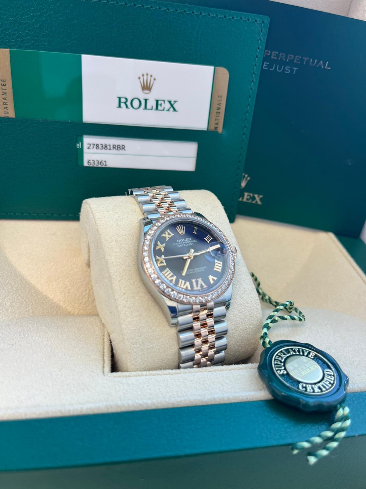 Rolex Datejust 31mm Midsize Steel Rose Gold Purple Diamond Jubliee Watch 278381 For Sale 3