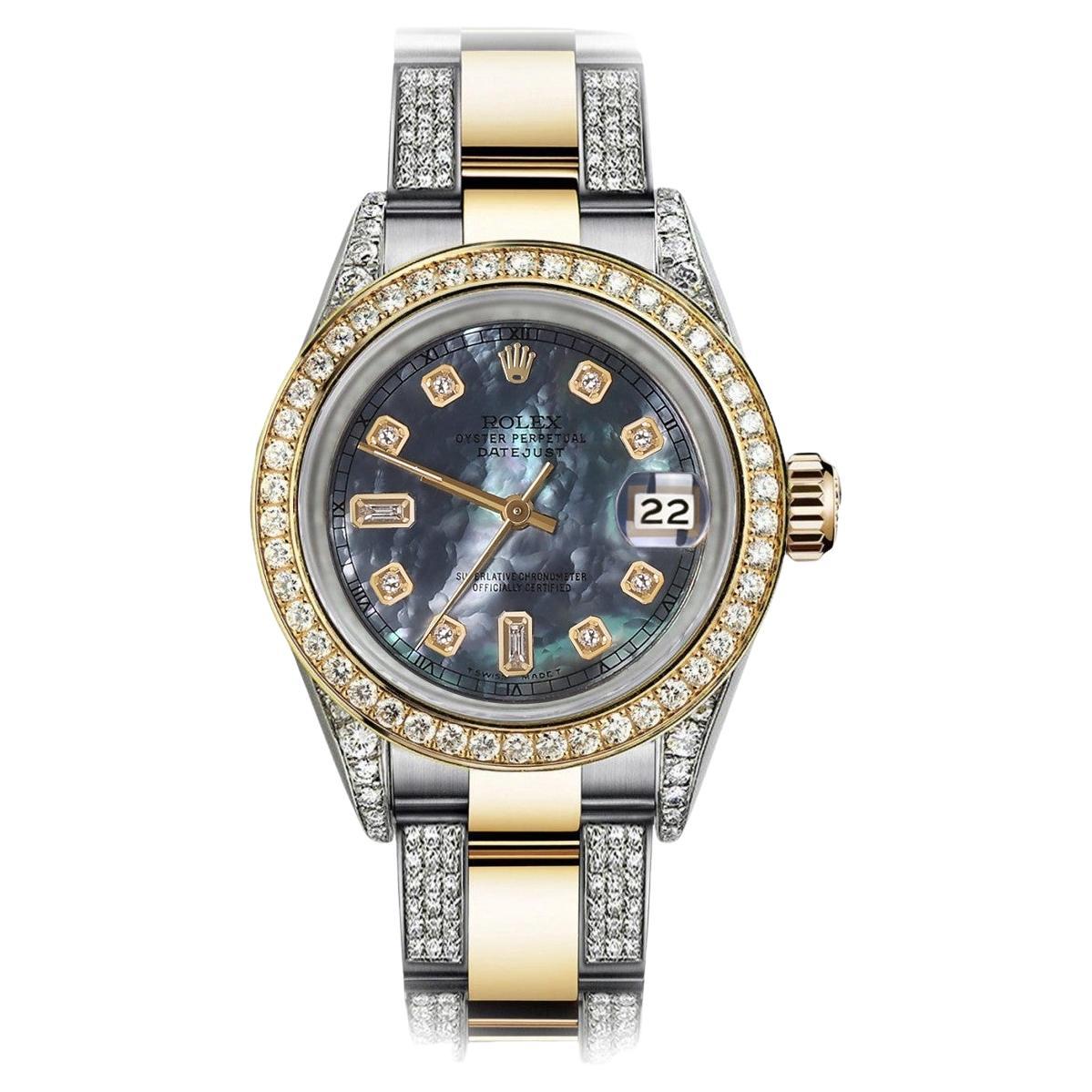 Rolex Montre Datejust 31 mm avec cadran en diamants baguettes et lunettes/bracelet d'appoint en diamants en vente