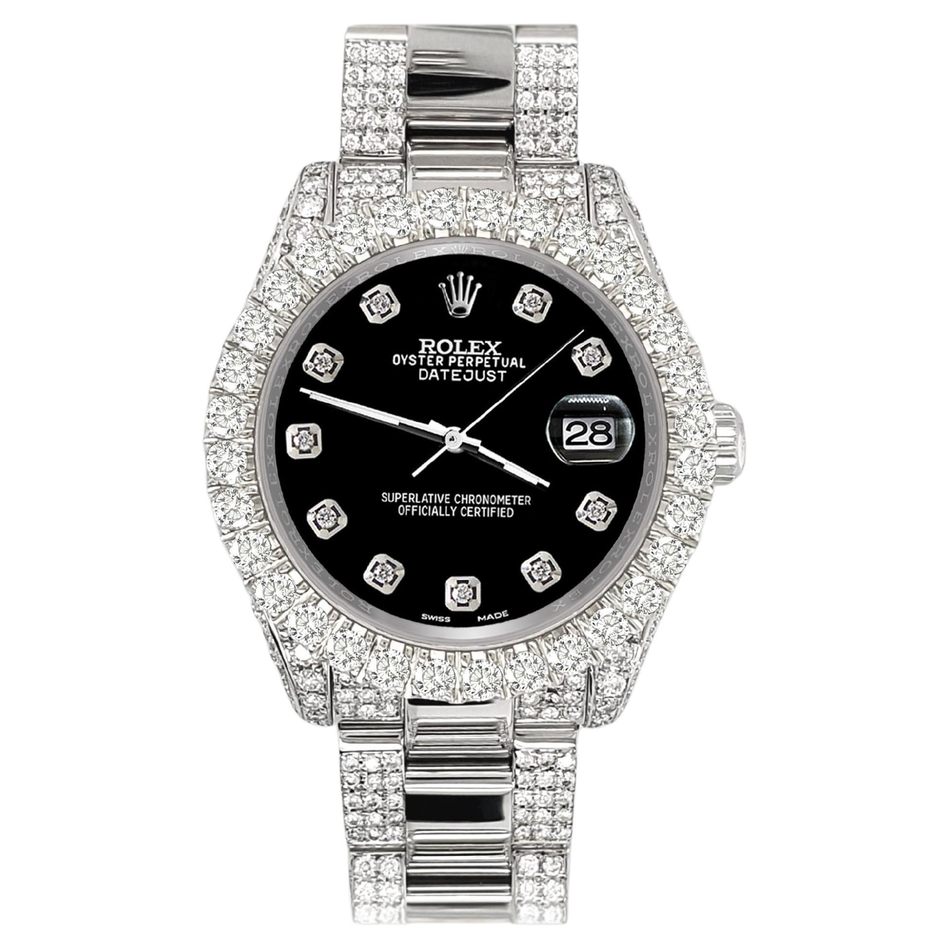 Rolex Datejust Pave 7.2ct Iced Diamond Ice Blue Dial Oyster Watch ...