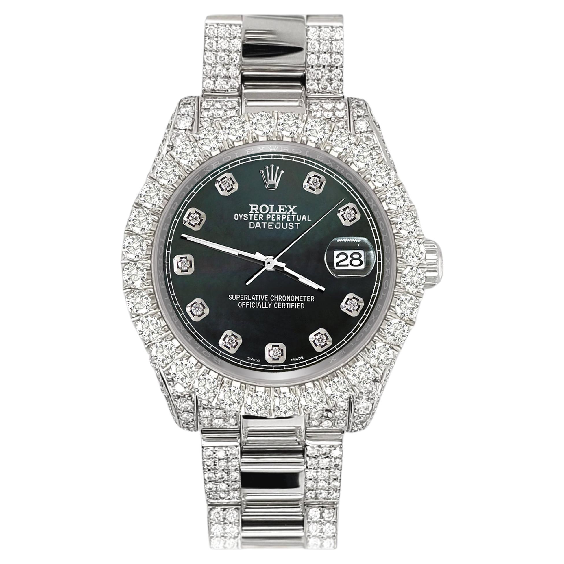 Rolex Datejust Pave 7.2ct Iced Diamond White MOP Track Dial Watch