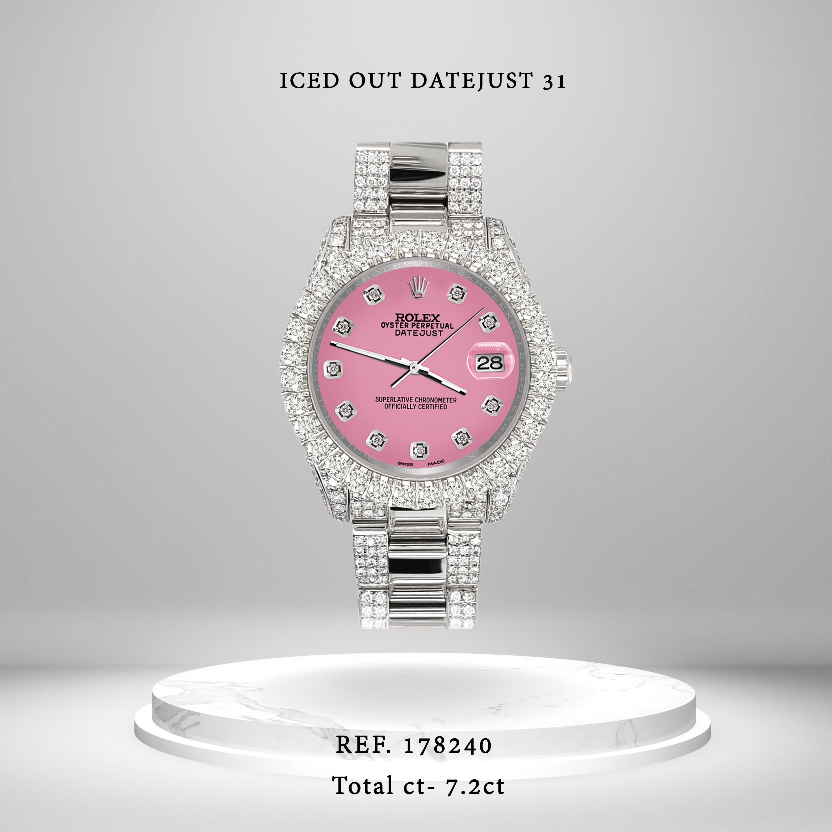 pink iced out rolex