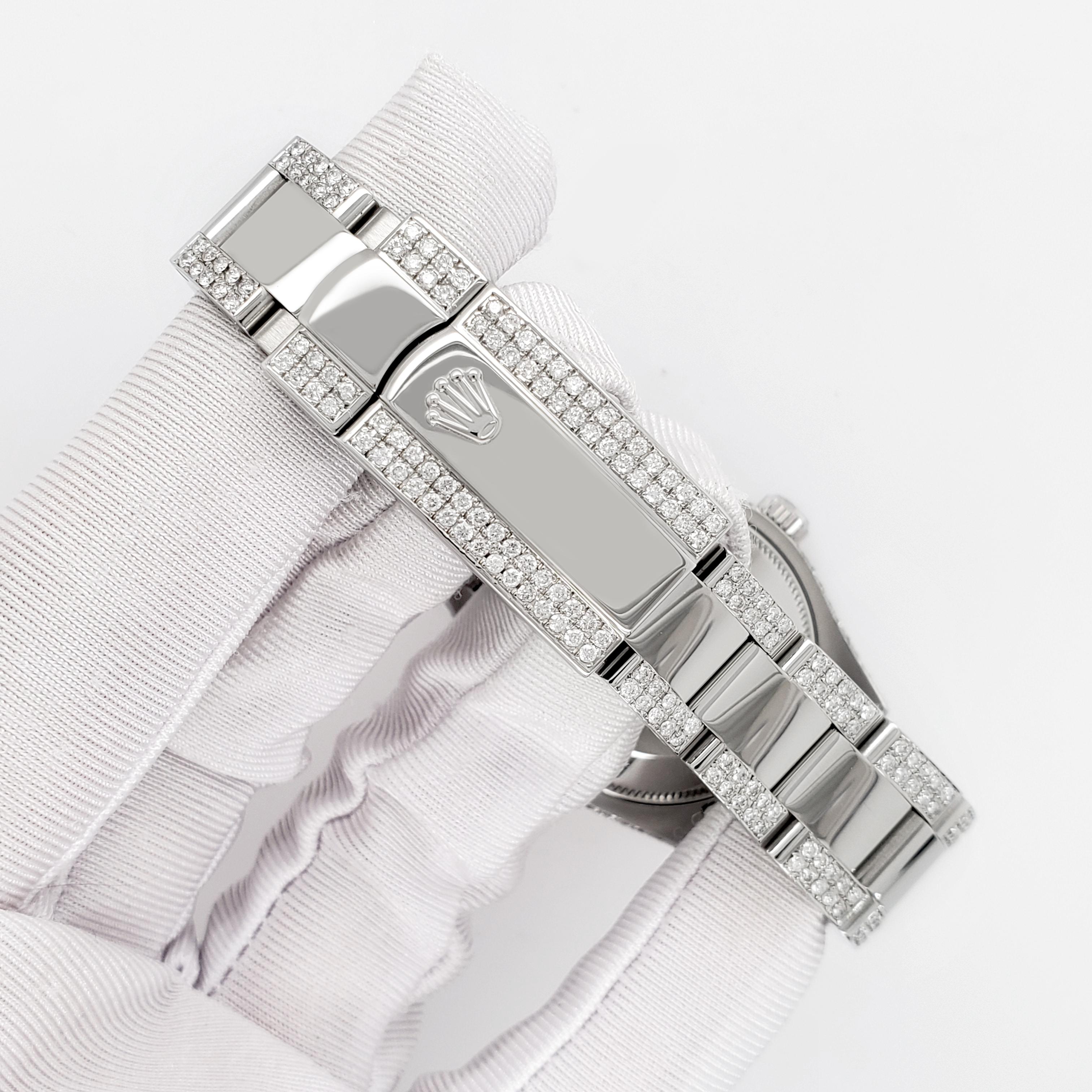 Modern Rolex Datejust Pave 7.2 Carat Iced Diamond Hot Pink Watch 178240 For Sale